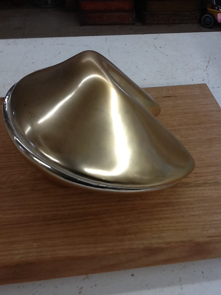 Large Gold Fortune Cookie Ceramic Art Pottery Sculpture Figurine 8 Inch