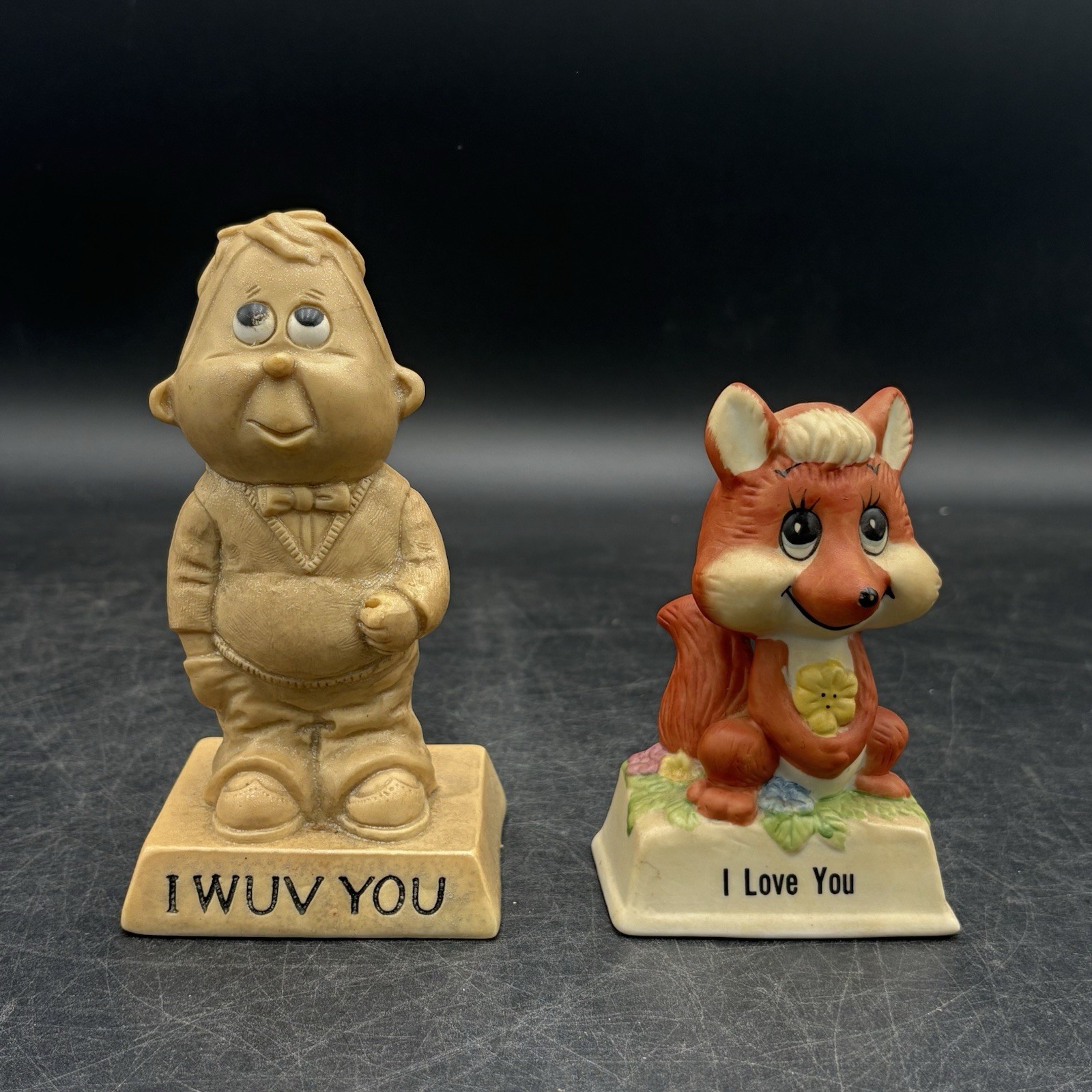 Vintage 1970 R & W Berries Figurine Statues “I Wuv You” & 1979 “I Love You” Fox
