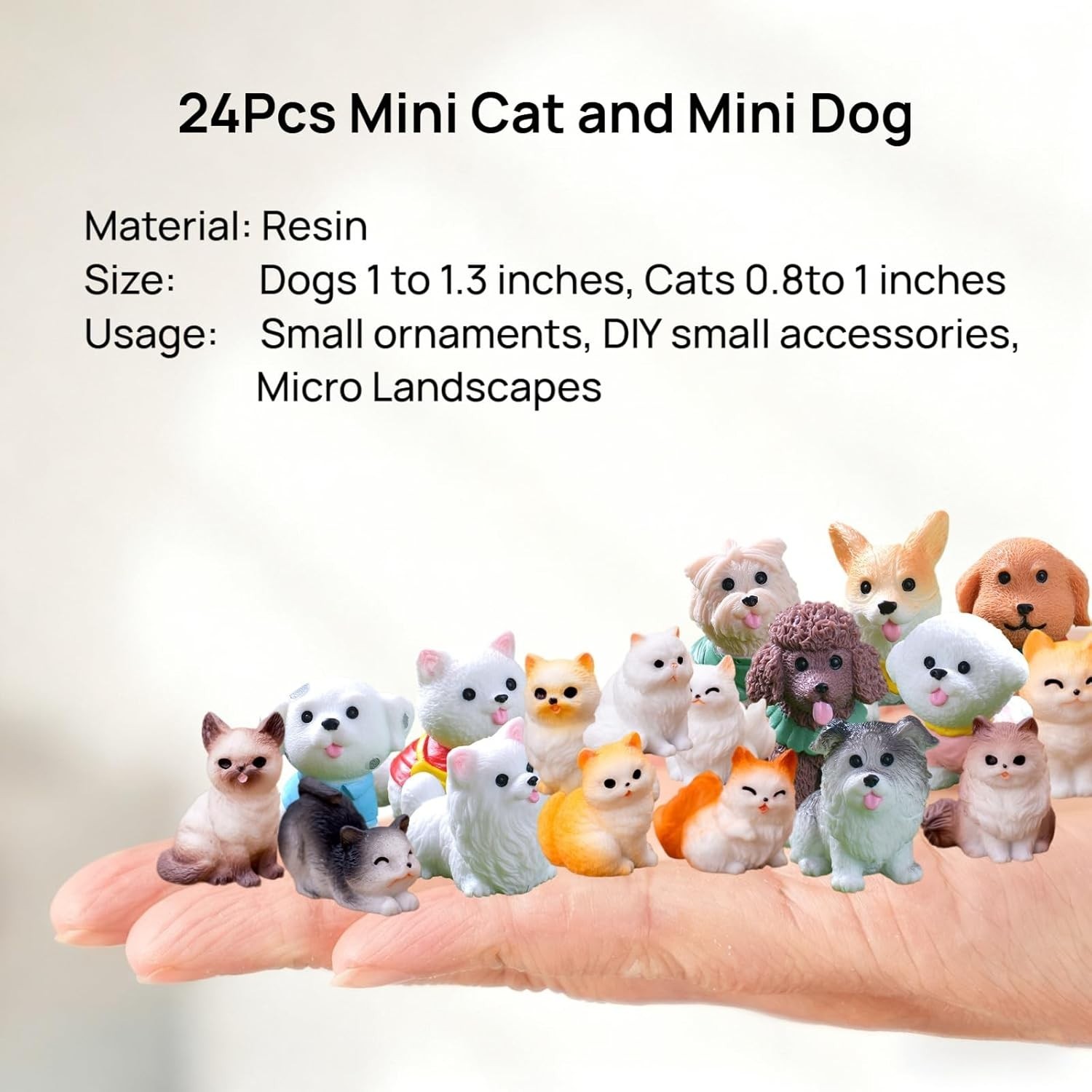 24 Pcs Mini Cat & Dog Figurines Set – Lifelike Resin Collectibles for Decor