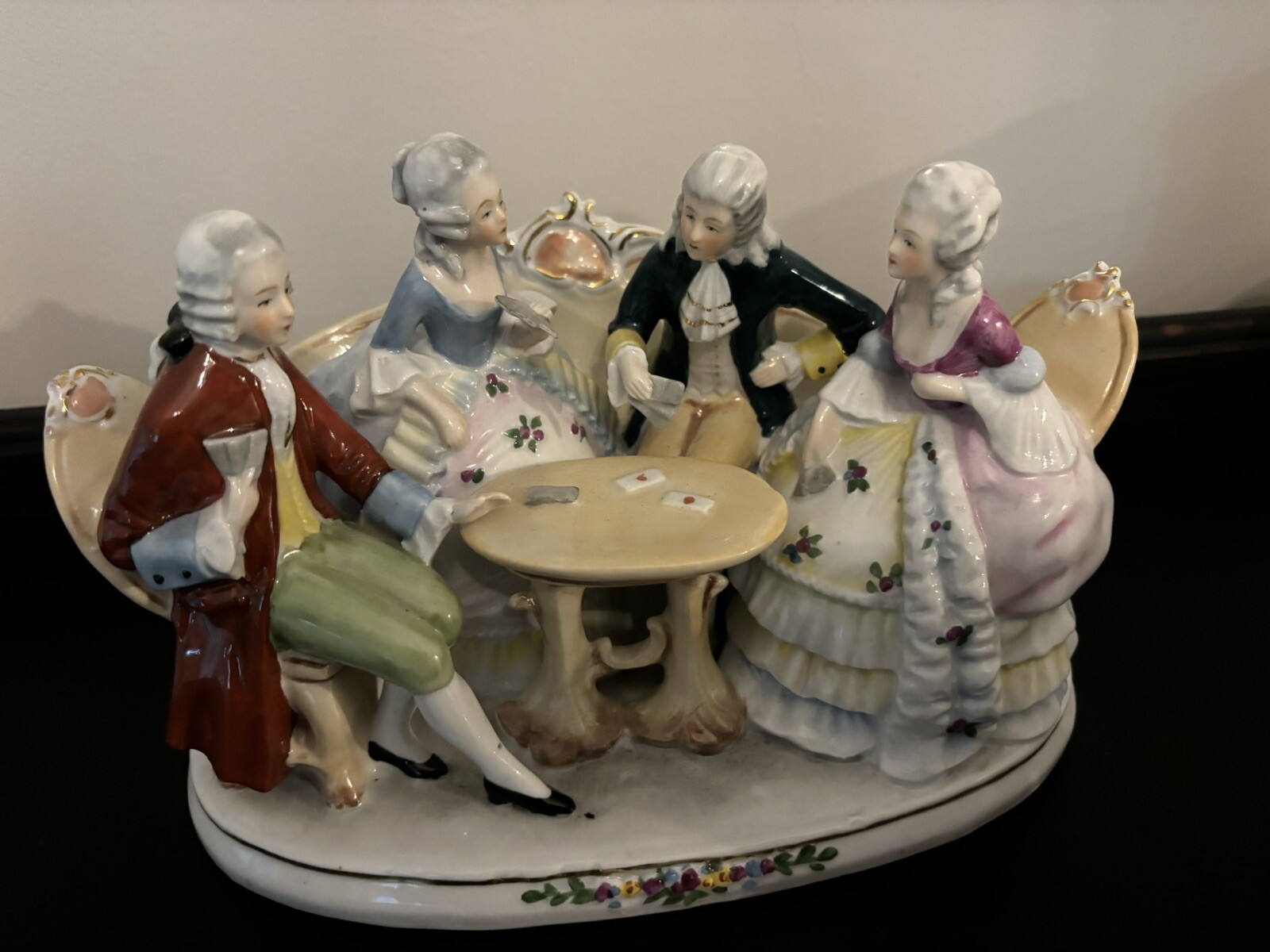 Vintage Grafenthal Victorian card players porcelain Stamped 1859
