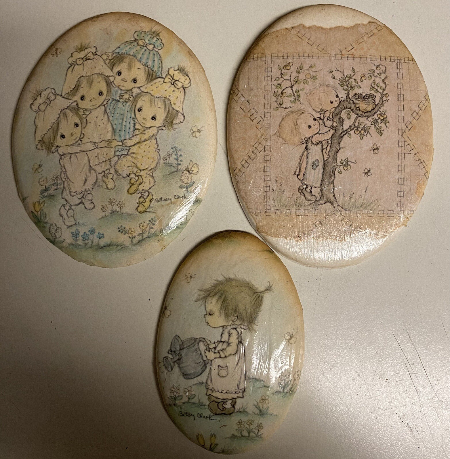 Set of 3 Vintage Betsey Clark Decoupage Chalkware Plaster Wall Hangings Decor