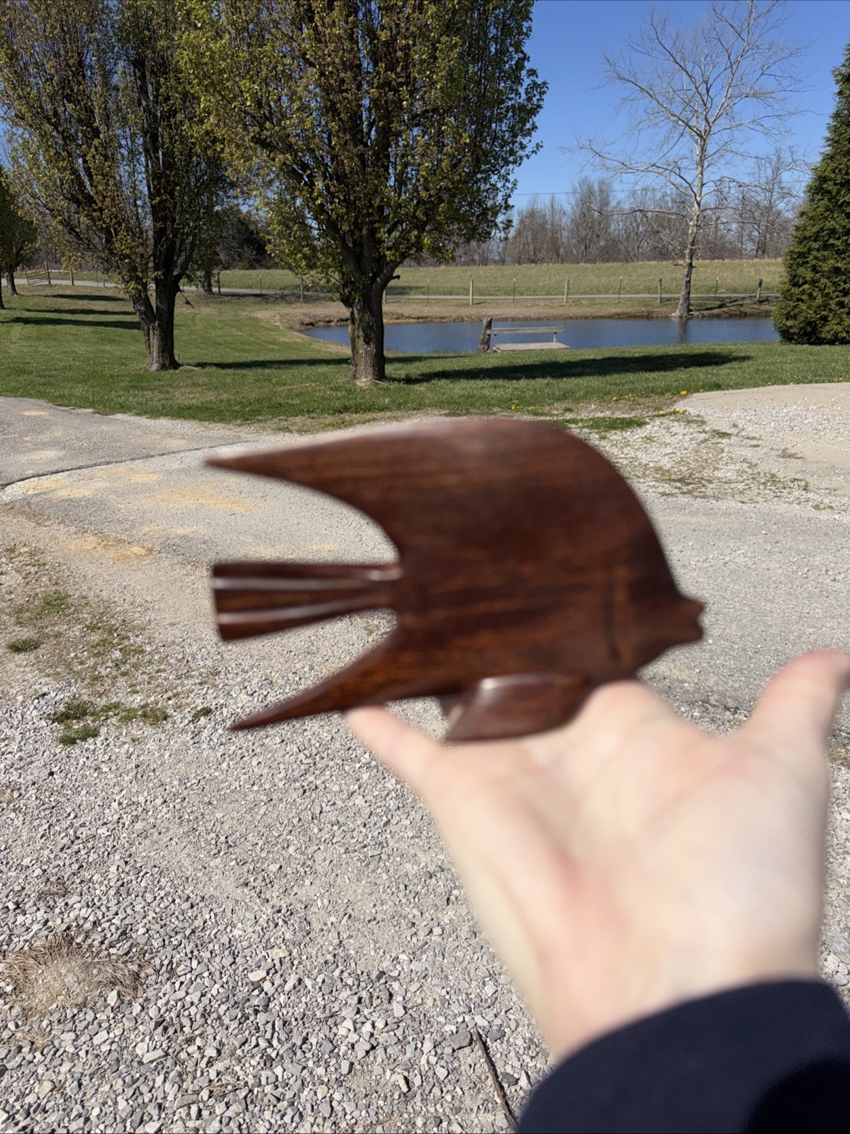 Vintage Ironwood Angel Fish Carved Figurine Decor Mid Century Modern Retro