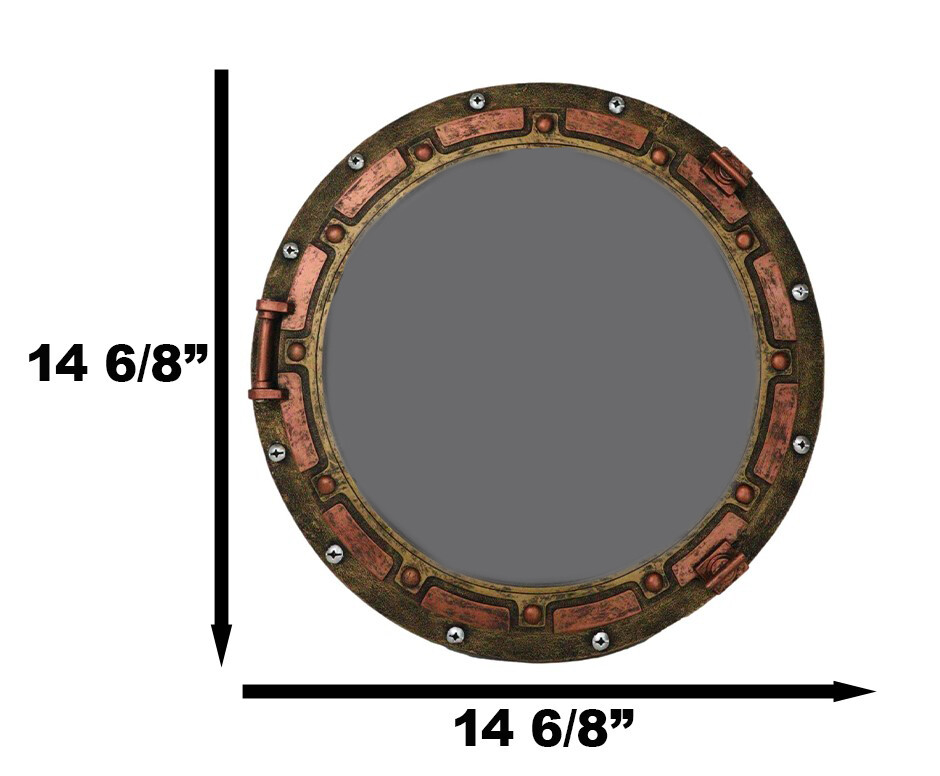 Antique Bronze Rust Finish Nautical Marine Ship Porthole Wall Mirror Decor 15″D