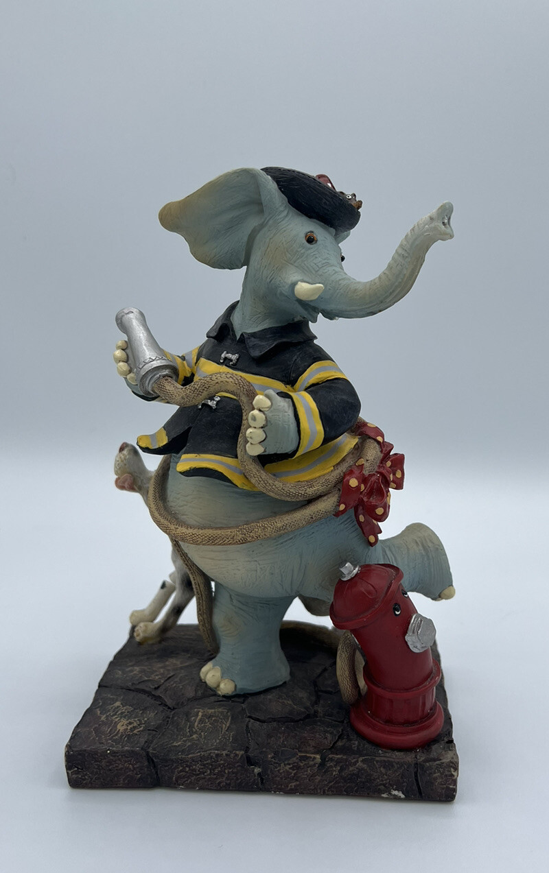 Elephant Firefighter W/Dalmatian EUC Resin