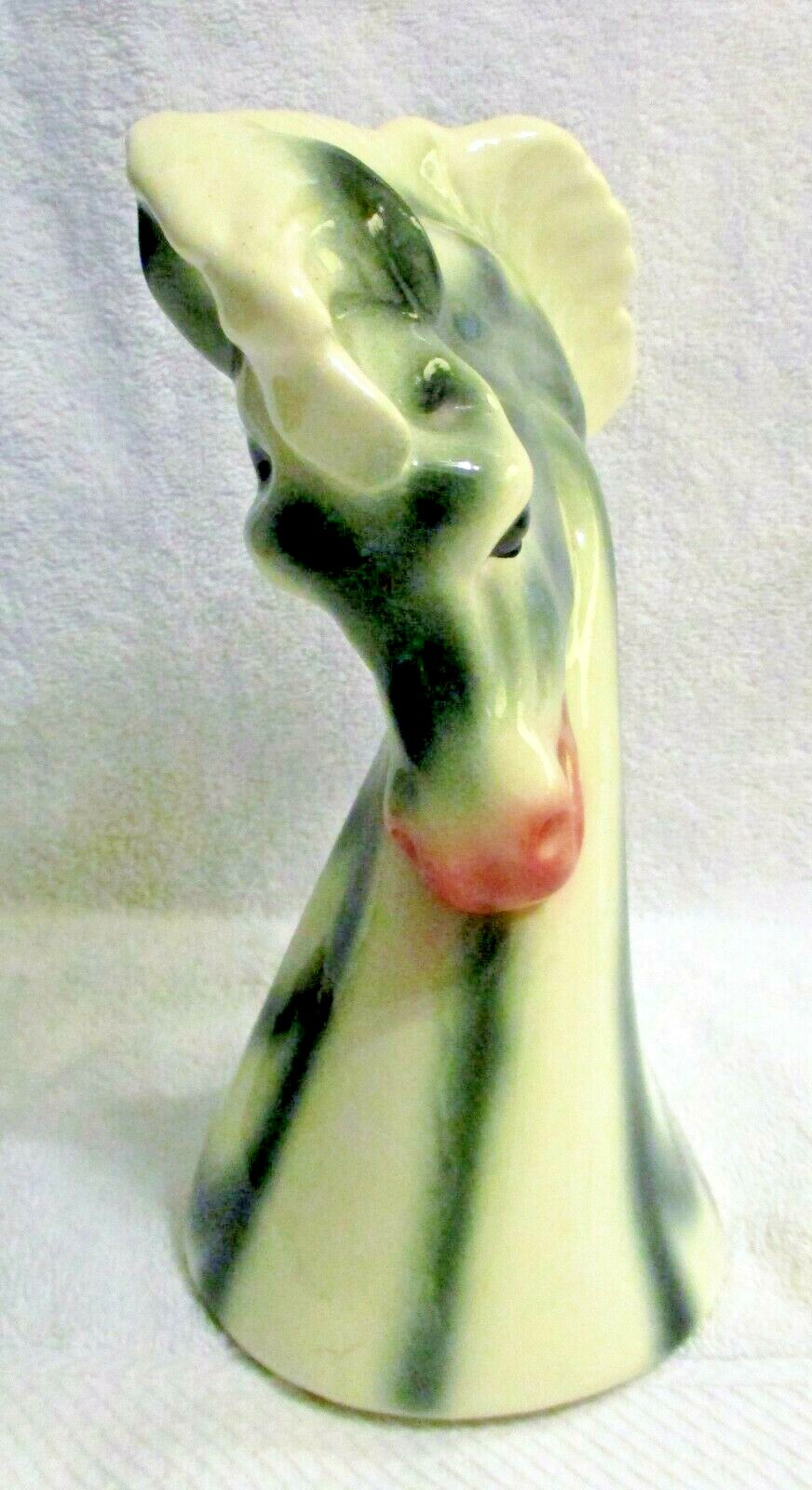 Matching Pair Porcelain Green and White Pink Snout Sea Horse Head Figurines