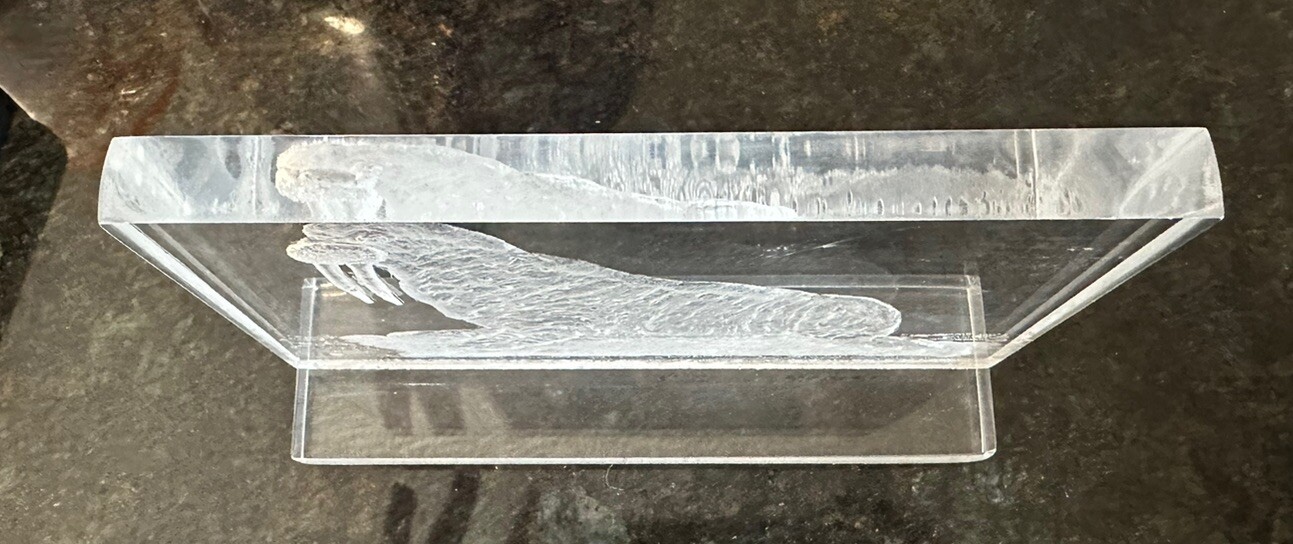 Reverse Etched Acrylic Lucite Walrus Sculpture Paperweight 6″x4.5″ Signed