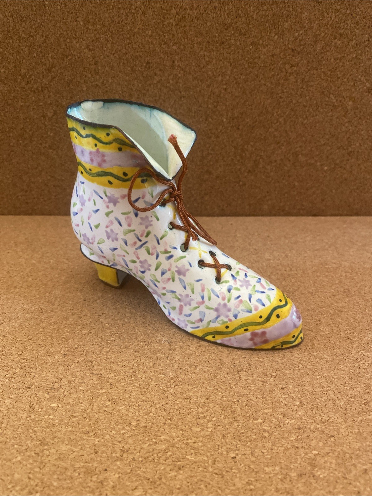 Kelvin Chen Miniature Enameled Victorian Style Lady’s Boot. White Instep