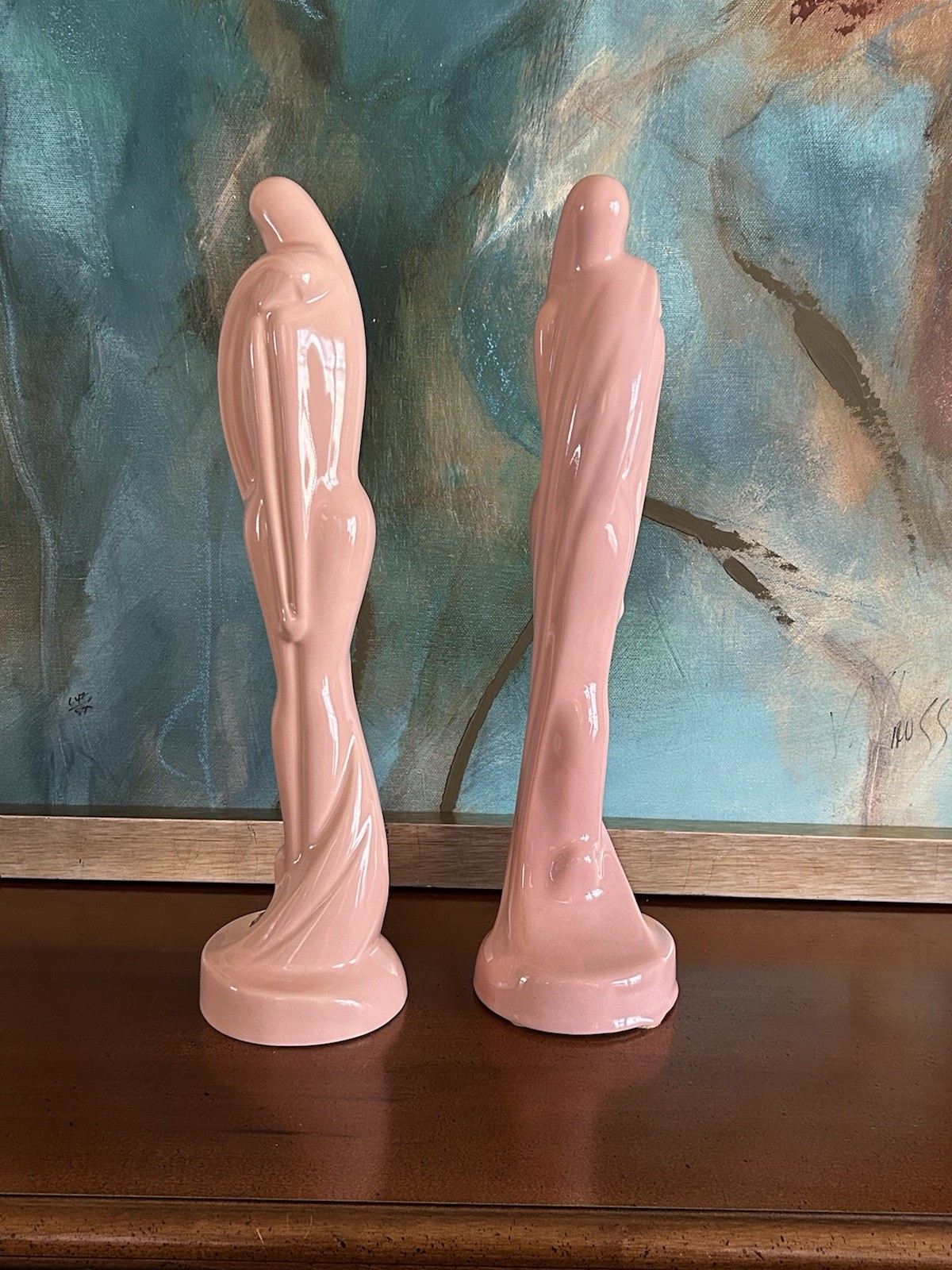 Vintage MCM Royal Haeger Lovers Embracing 20” Tall Statue Figurine X2