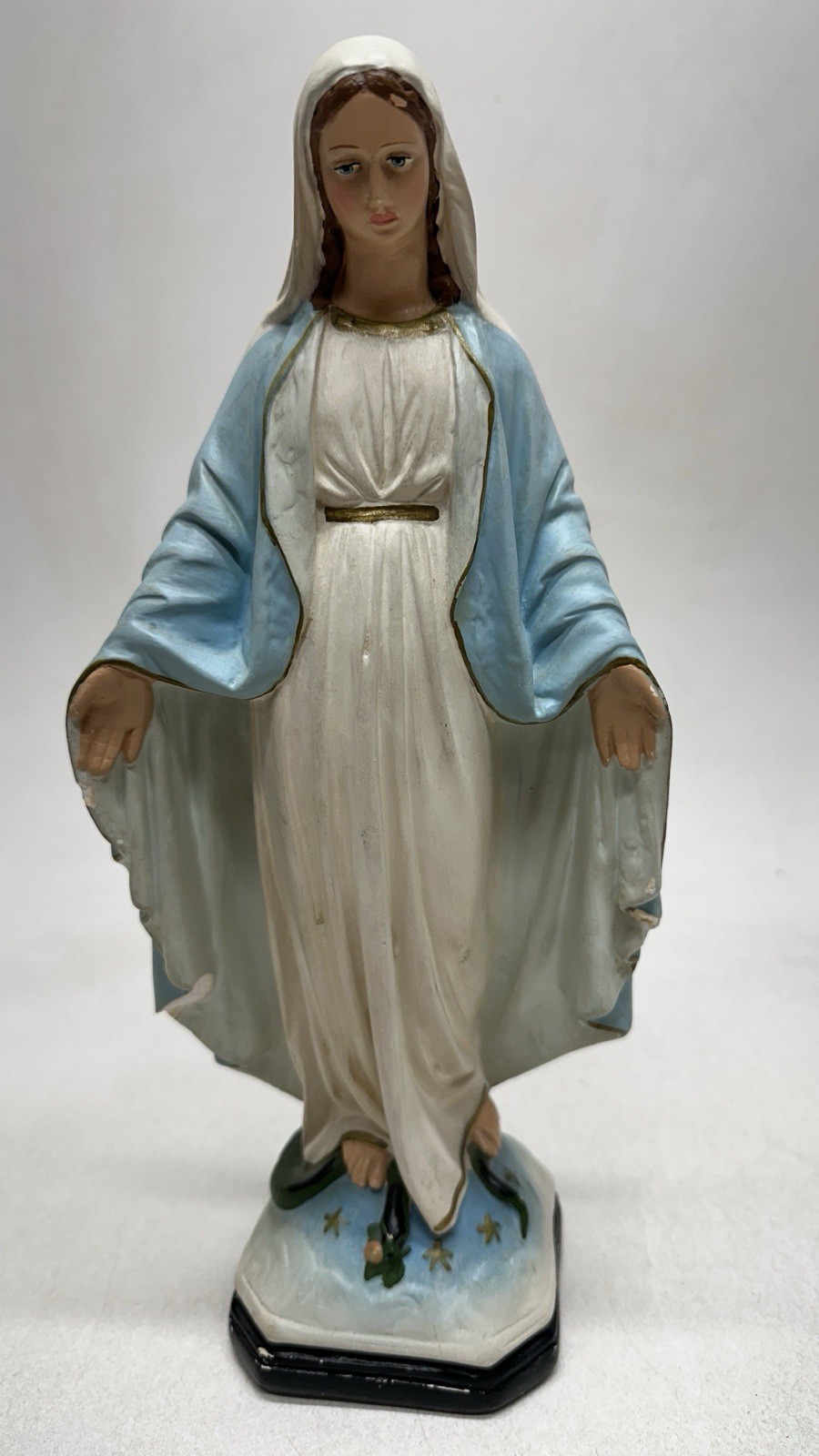 Chalkware Virgin Mary Madonna Religious Christian Statue Serpent 12 in Tall