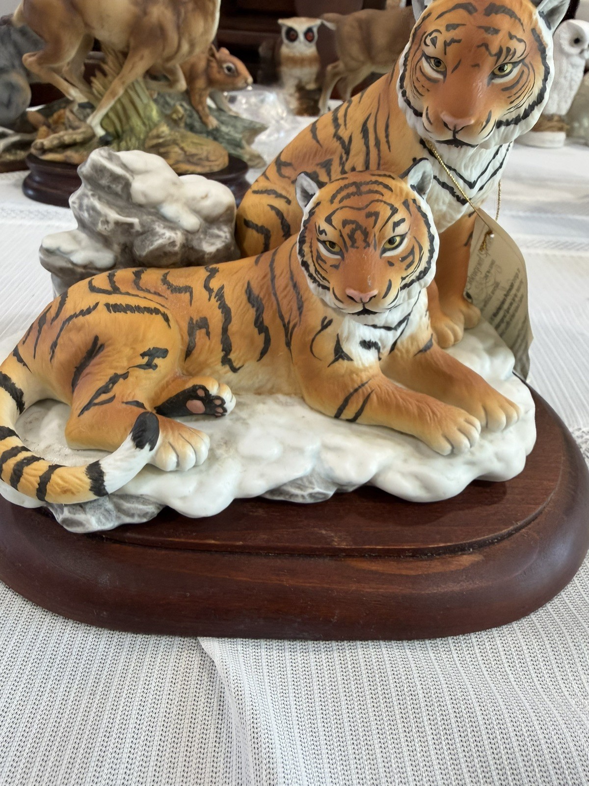 1996 Home Interior Siberian Tigers Endangered Species Masterpiece Porcelain ~ NM