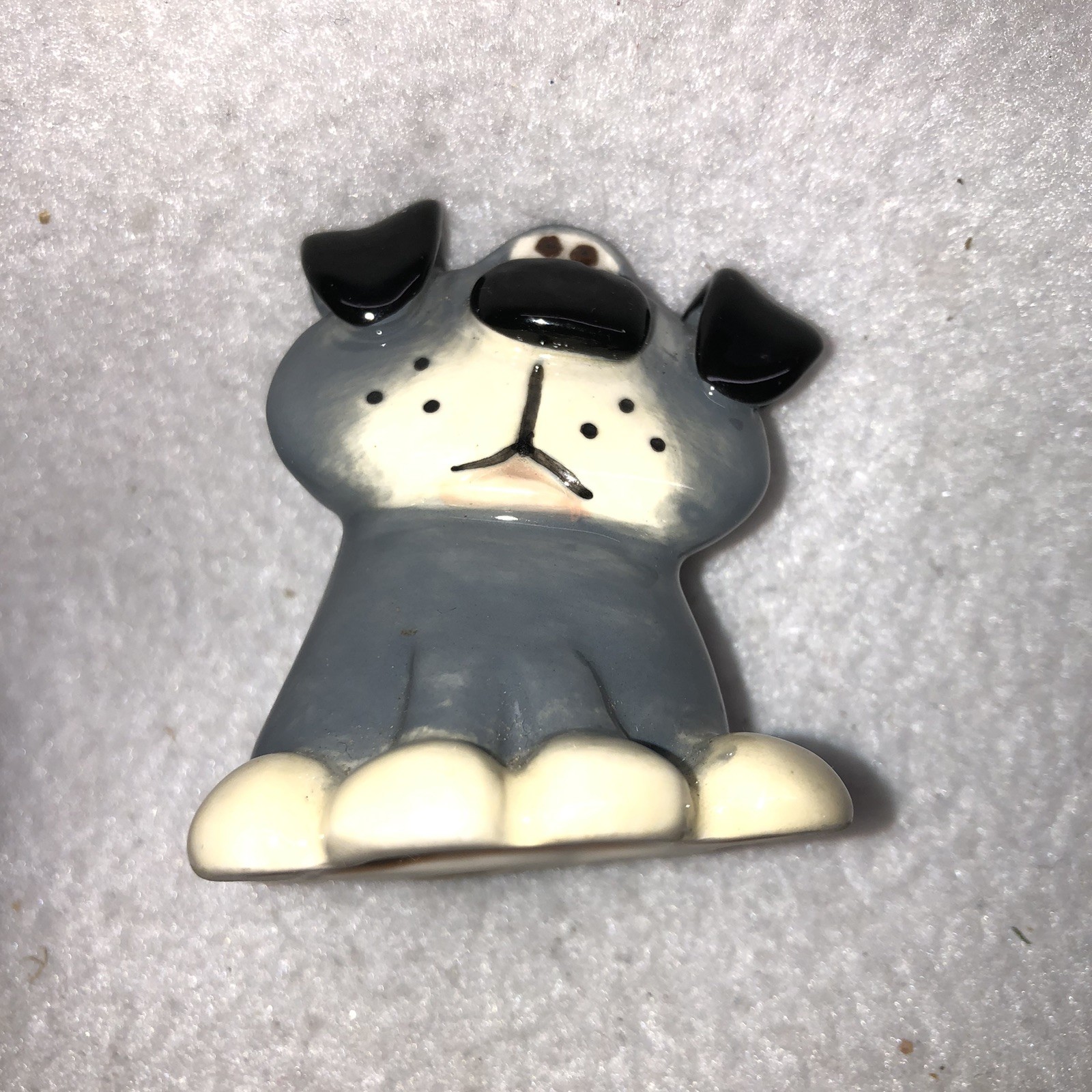 Hand Painted Dog Figurine By Douglas Russ Berrie Gray Vintage Mini Signed 2″ T