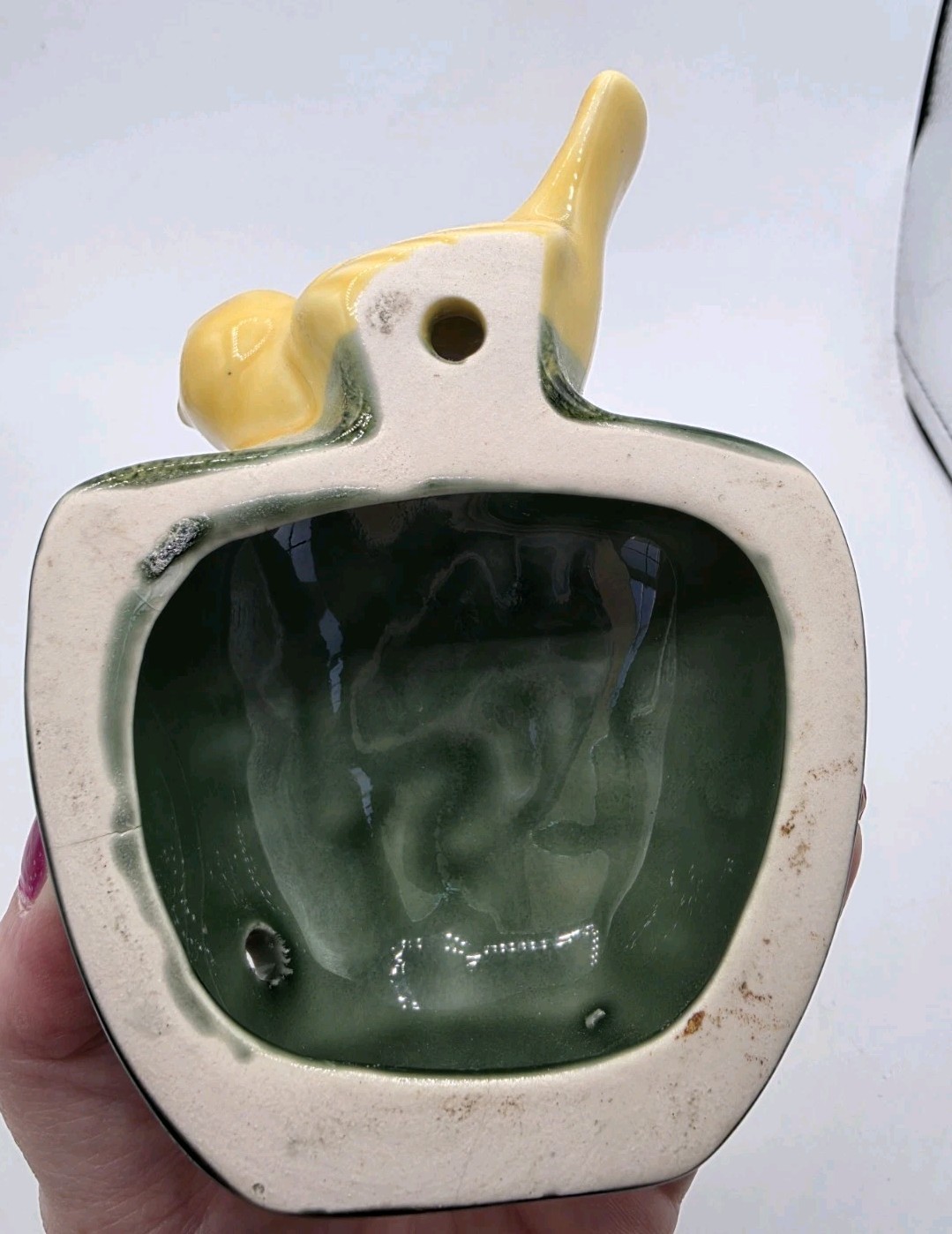 Vintage Ceramic String Nest Pull Yellow Bird Hanging String Holder Wall Mount