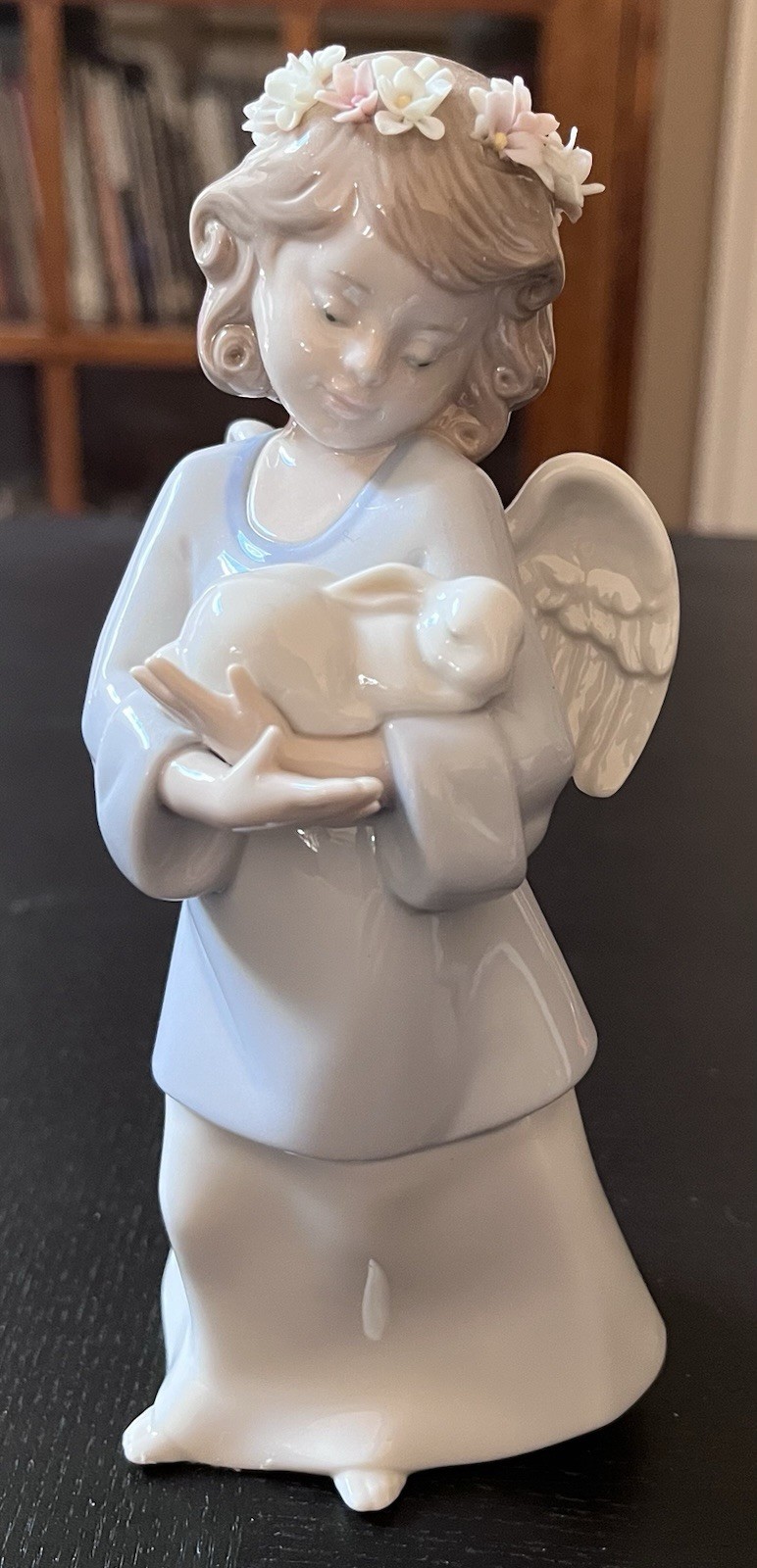 2001 Edition Lladro Heavenly Angel Girl w/Rabbit & Flower Halo Figurine #BT 7737