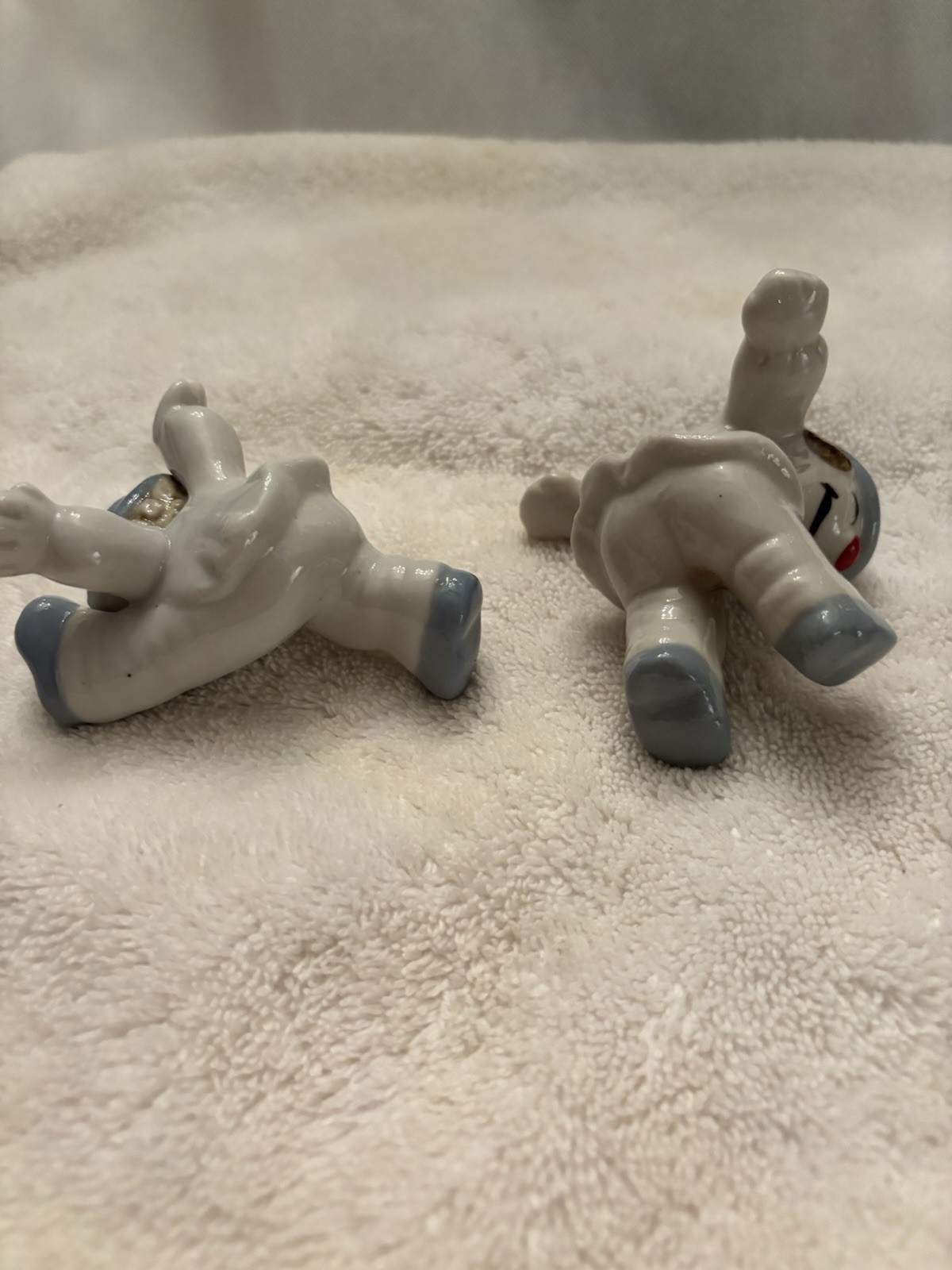 Vintage Tumbling Clown Figurines Ceramic Pair Mid Century Whimsical MCM