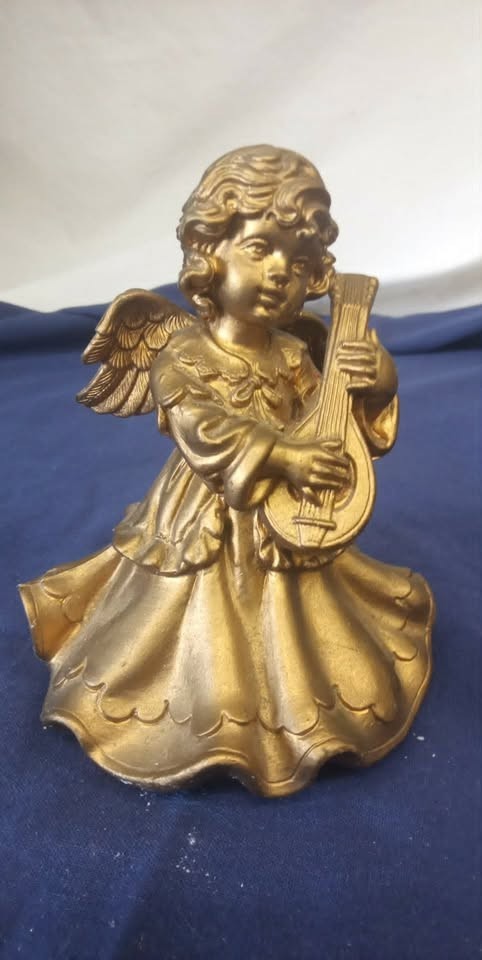 Vintage Gold Angel Figurine with Lute – Made in Italy