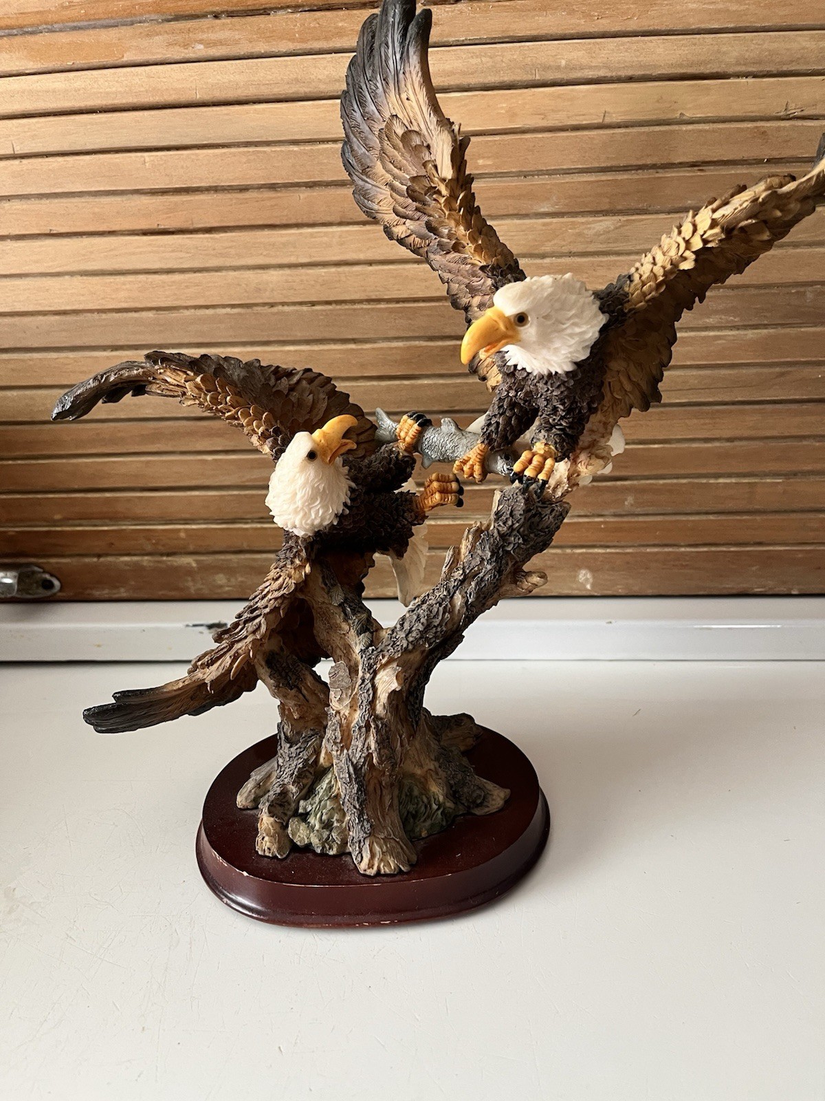Two Bald Eagles Resin Figurines Fighting One Another 12 Inches