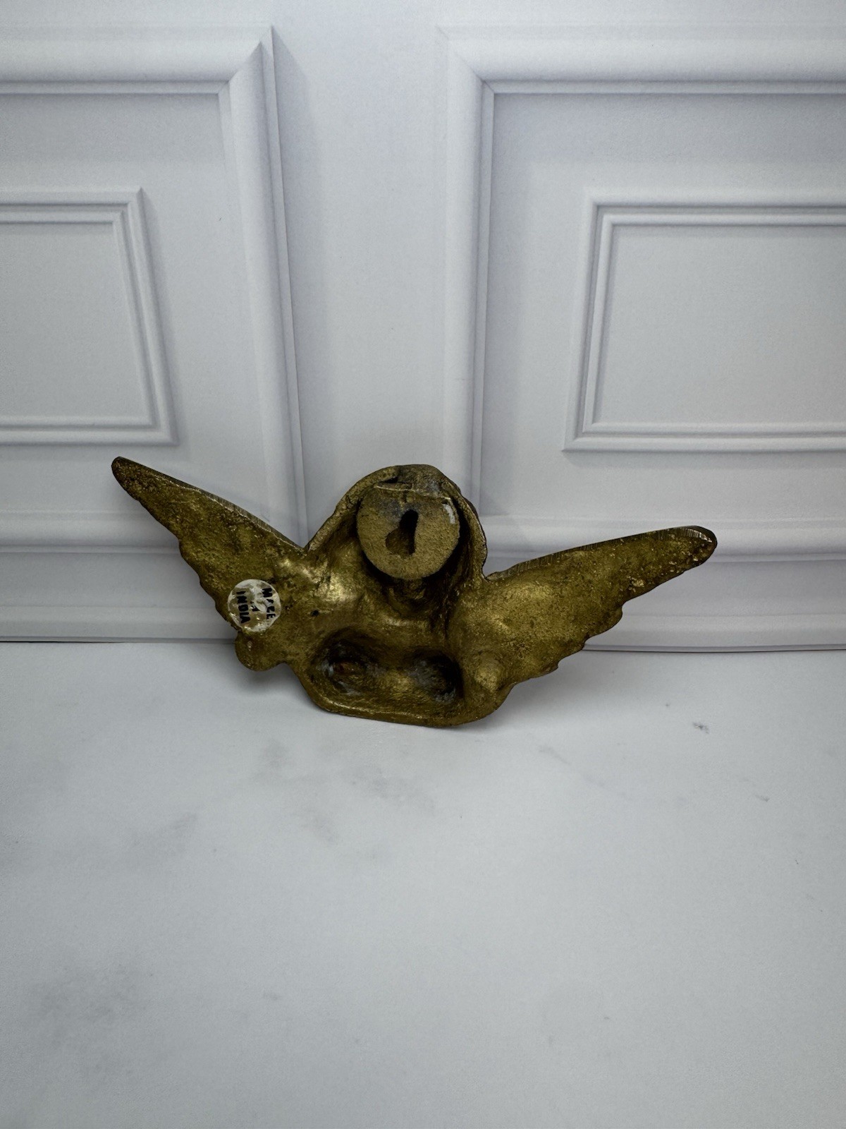 Vintage Brass Angel Cherub Wall Hanging Boudoir Whimsical Sculpture Figurine 5″