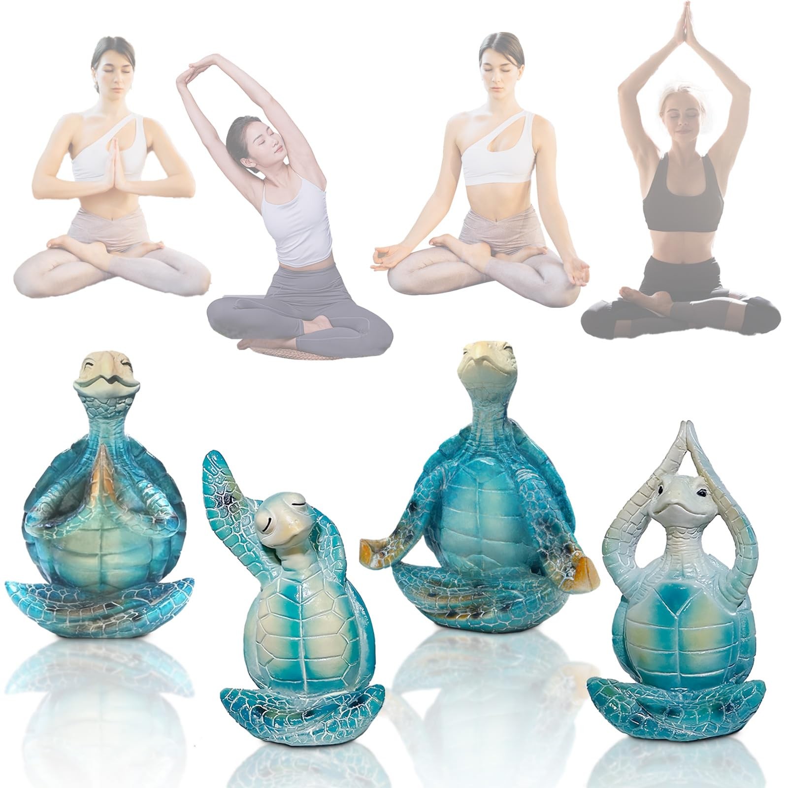 4PCS Yoga Sea Turtle Figurines,Meditation Zen Statue Decor Set for Bathroom O…