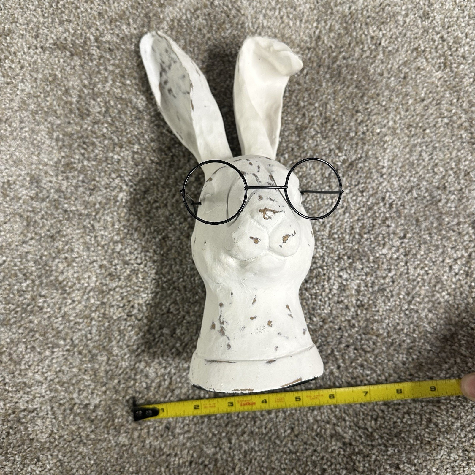 Decorative Bunny Figurine with Glasses, 10.5 inch, Distressed White Farmhouse.