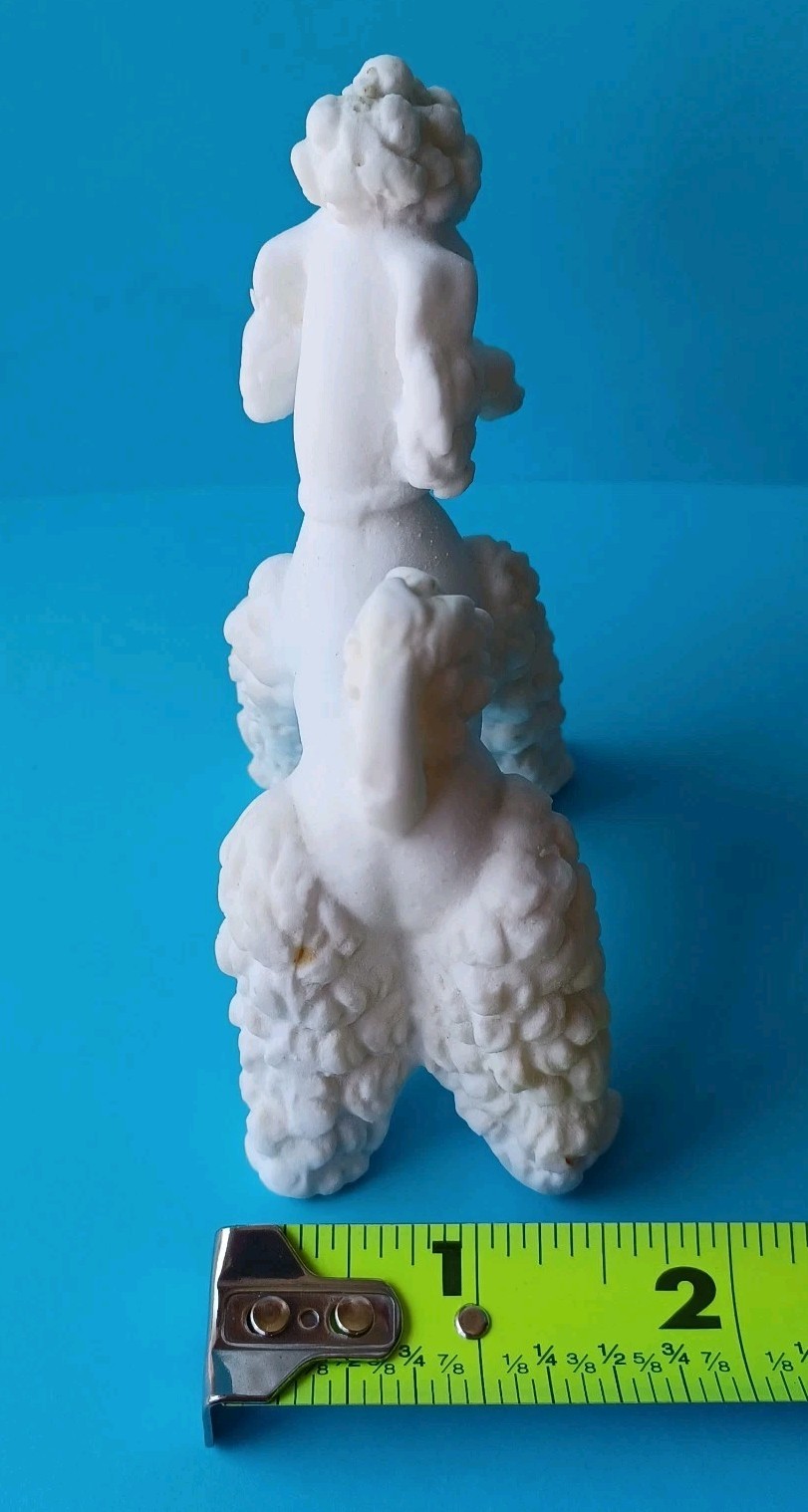 (2) VTG CHALKWARE WEATHER BAROMETER FIGURINES KITTEN W/YARN & POODLE UNMARKED