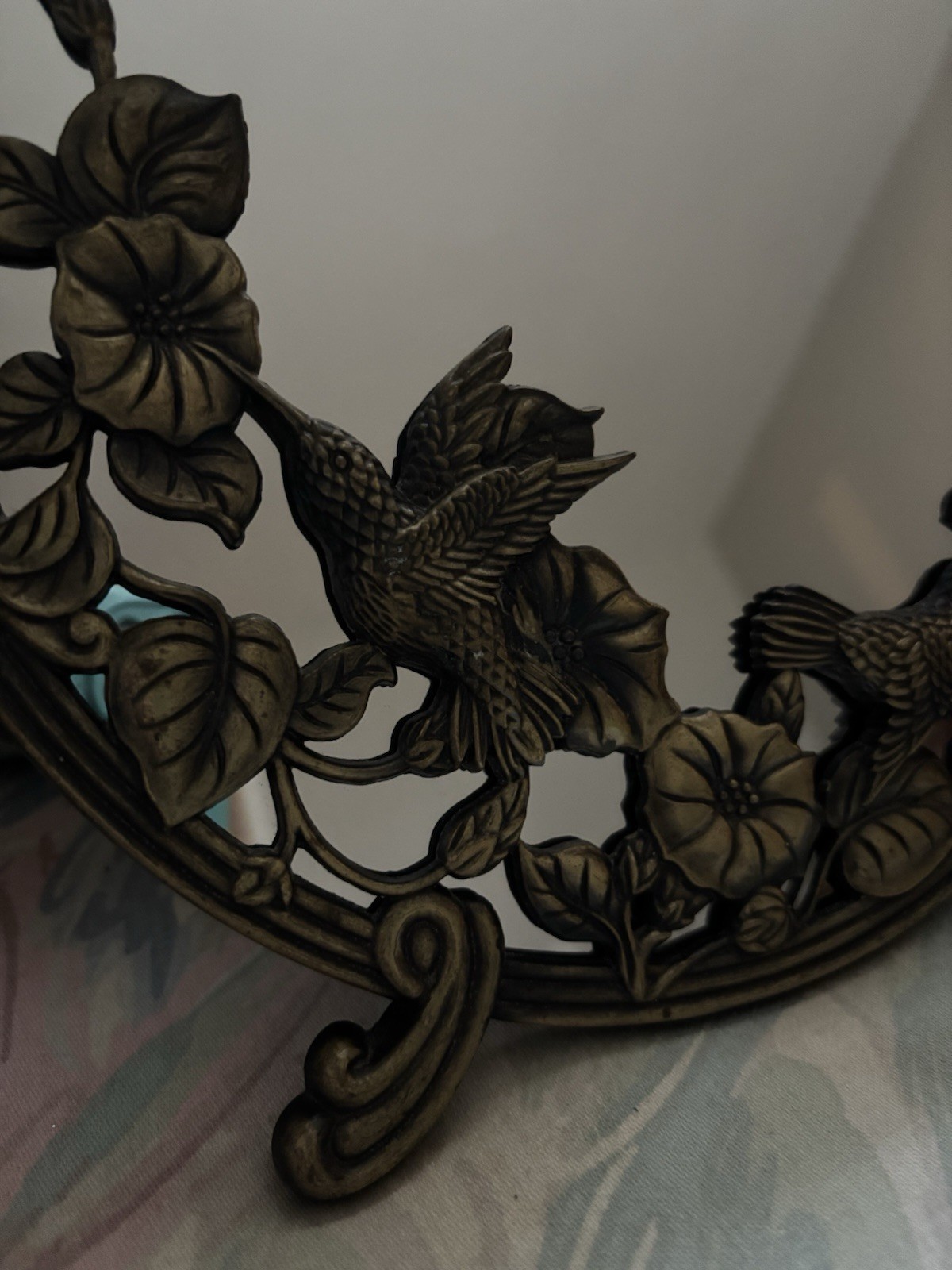 Andrea by Sadek Brass Framed Mirror Hummingbirds Flowers Vines