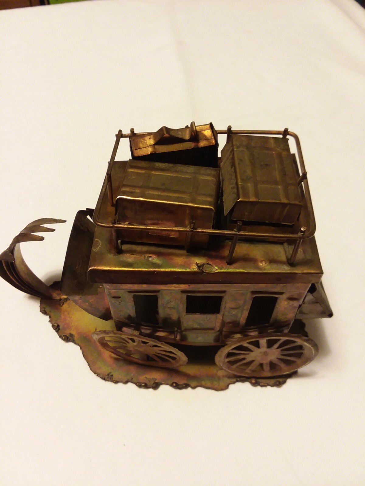 Copper Stagecoach Art Sculpture Display Piece ~5 3/4″ High x 4 1/2″ Wide In EUC