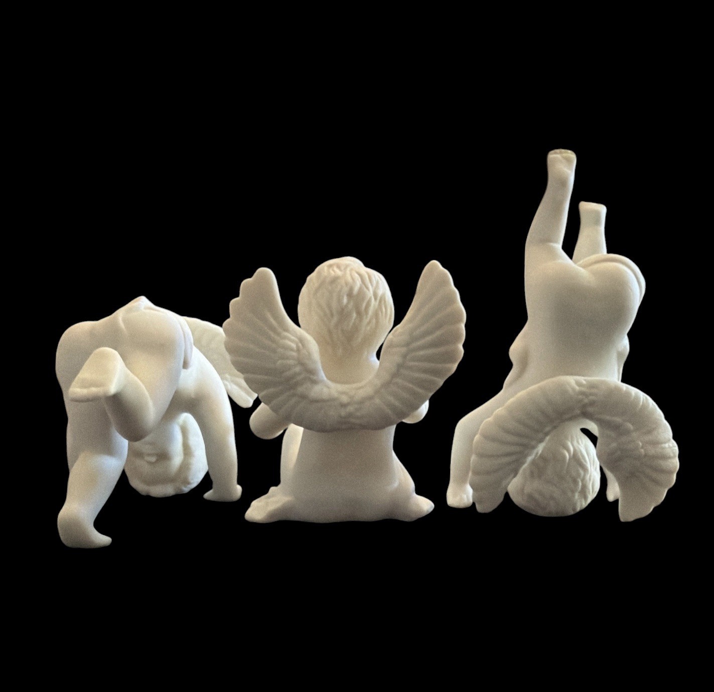 2 Tumbling 1 Sitting Cherub Angel White Matte Ceramic Figurines Coquette Small ￼