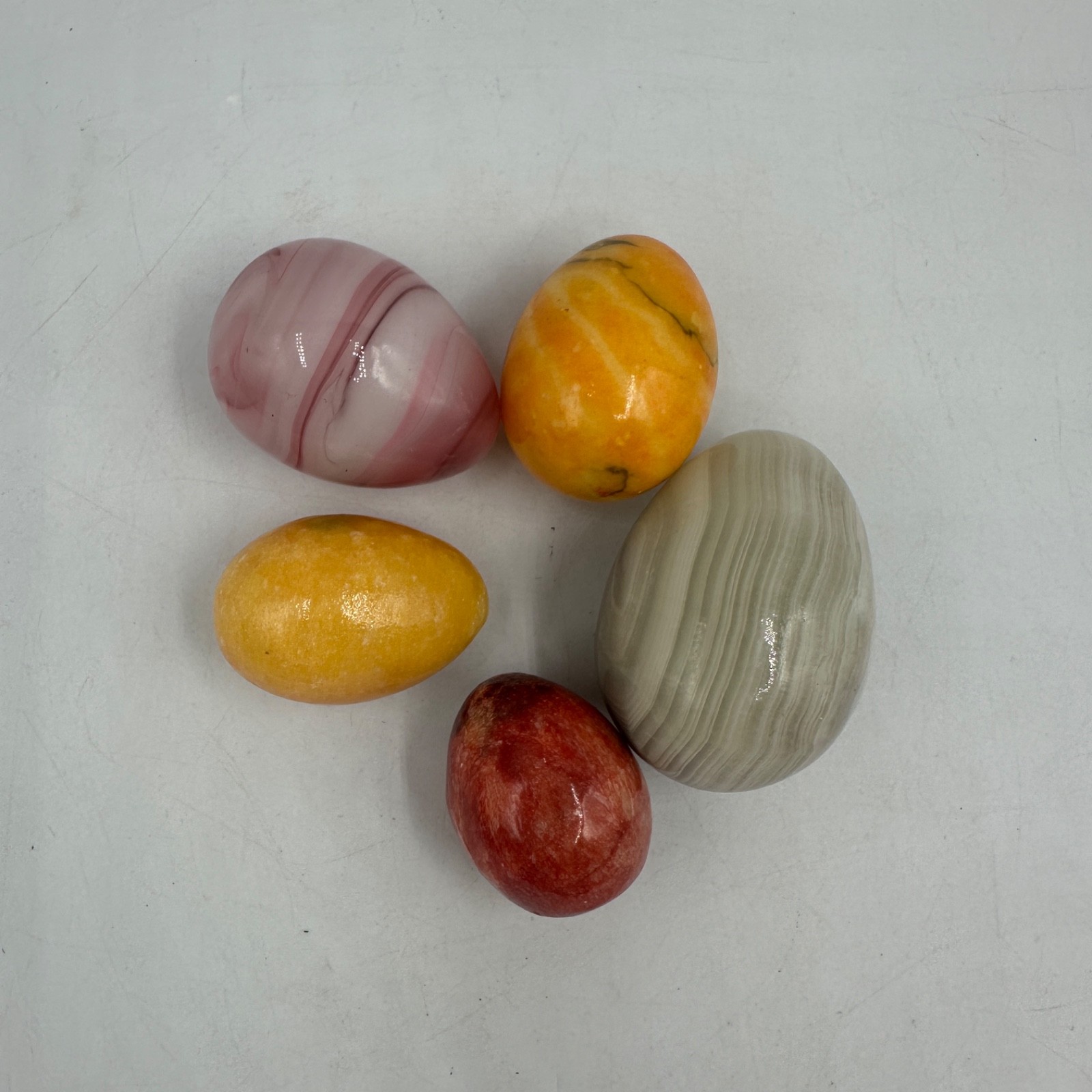 5 Vintage Marble Eggs Small/Medium Alabaster Polished Stone Easter Decor Italy