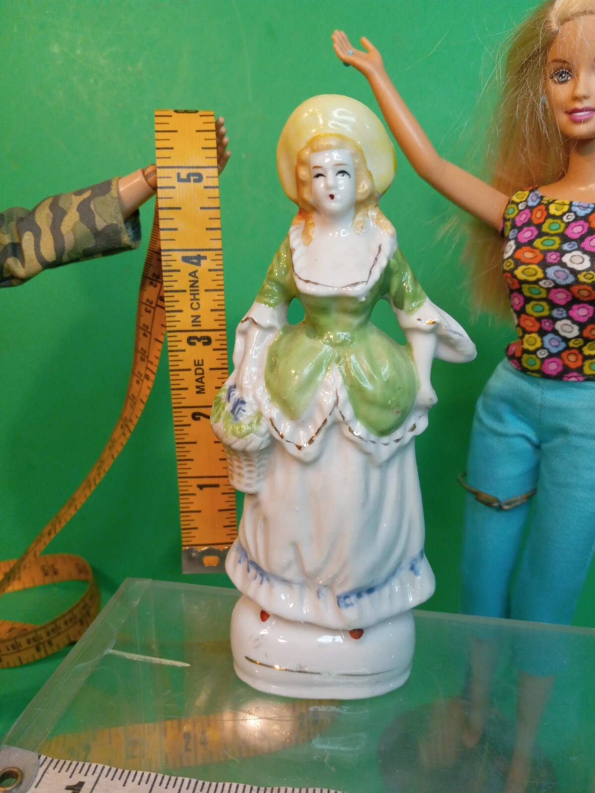 Vintage Japan Porcelain Woman with Followers blue red and gold leaf / paint