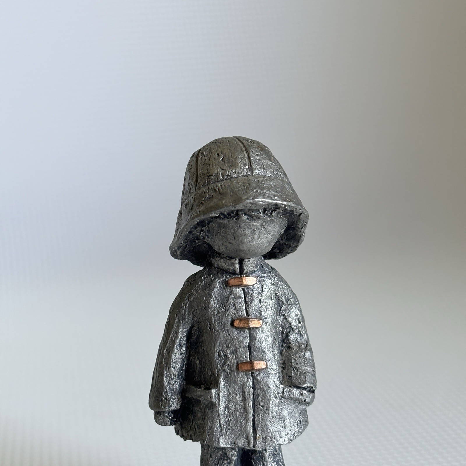 Walli Ortman Hudson Pewter Sculpture Figurine 4.5” 1 Lb Boy In Raincoat Copper