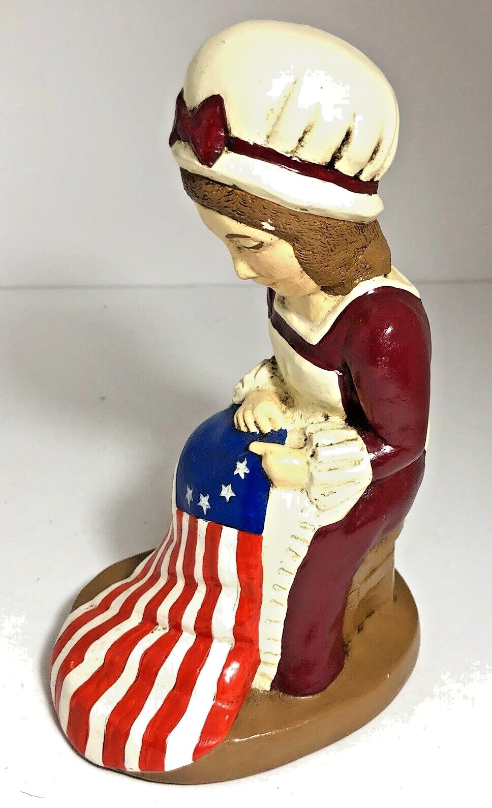 Patriotic Flag Betsy Ross Figurine Ceramic Bicentennial 1976 Handmade Americana