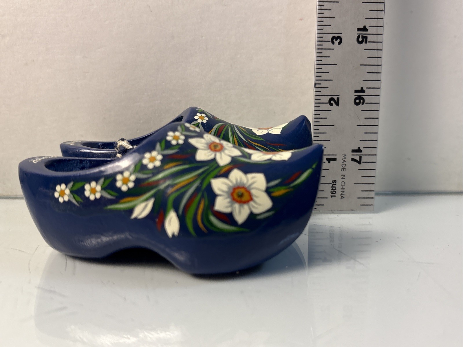 Holland Wooden Shoes Miniature Blue Floral Decor 4x4x1.75 Clomps