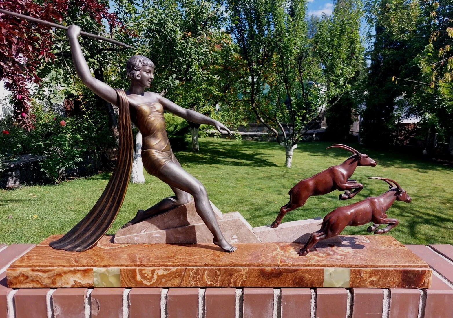 J. DAUVERGNE (XIX-XX) Diana the Huntress Chasing Antilopes Art Deco