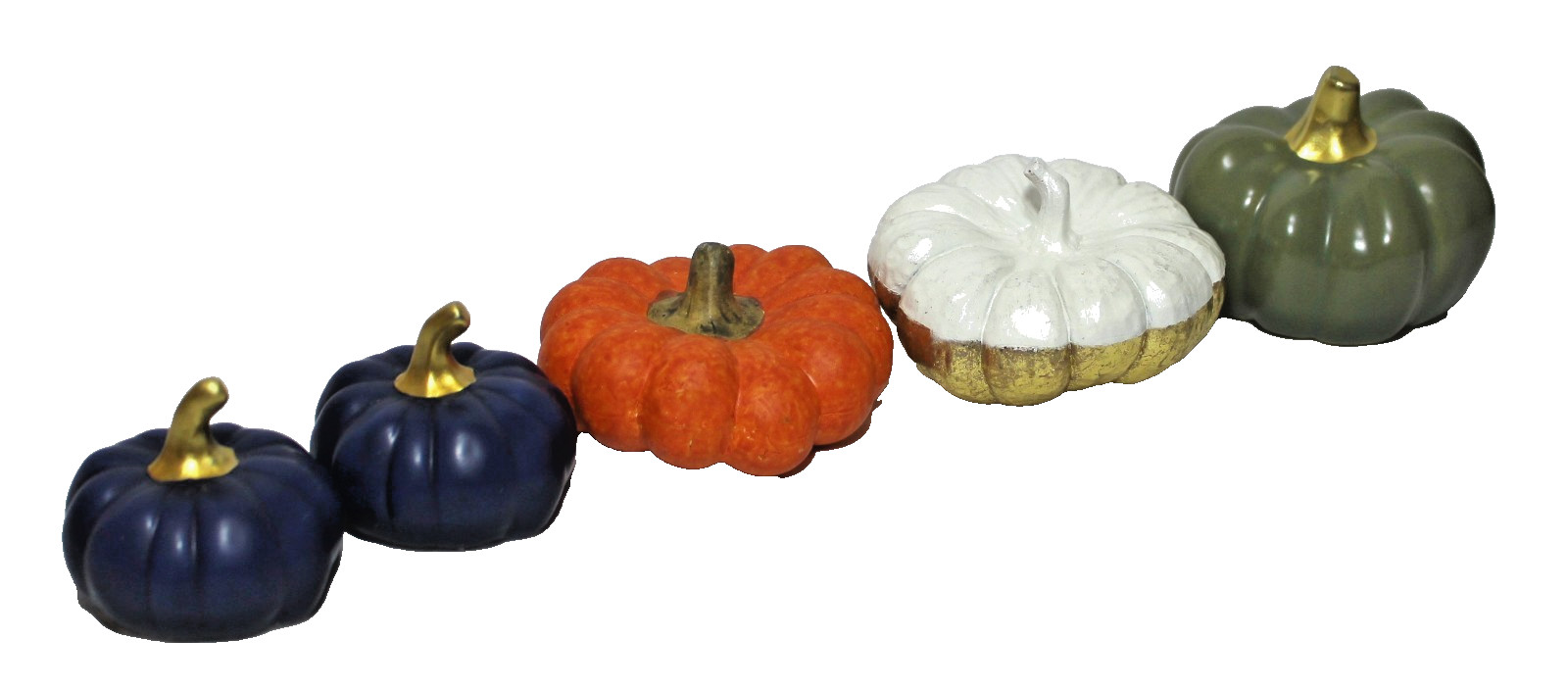 Pumpkin Figurines Orange Blue Gray Gold Ceramic Resin Set 5