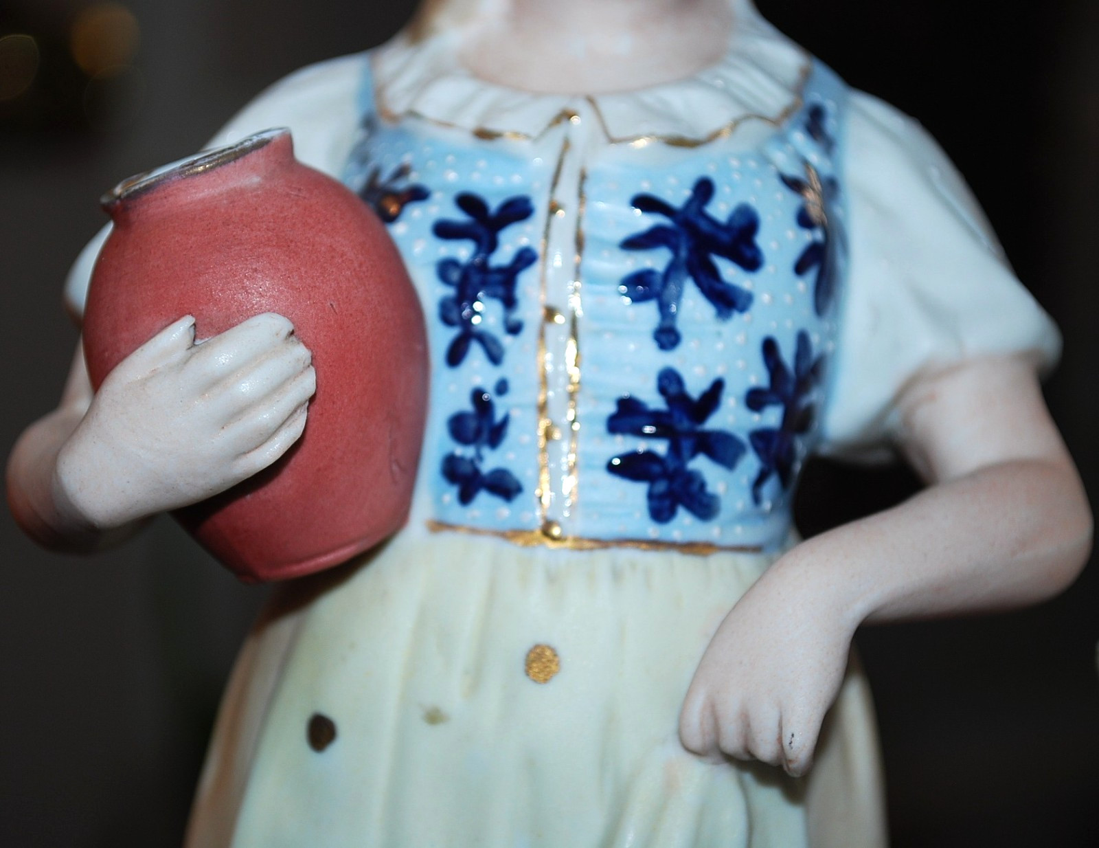 SET 2 Antique GEBRUDER HEUBACH Porcelain Figurines BOY & GIRL W MILK JUGS c1900