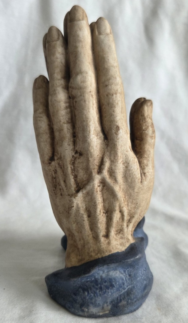 Praying Hands Sculpture Ucagco Ceramics Japan Figurine Figure Vtg Rustic Blue