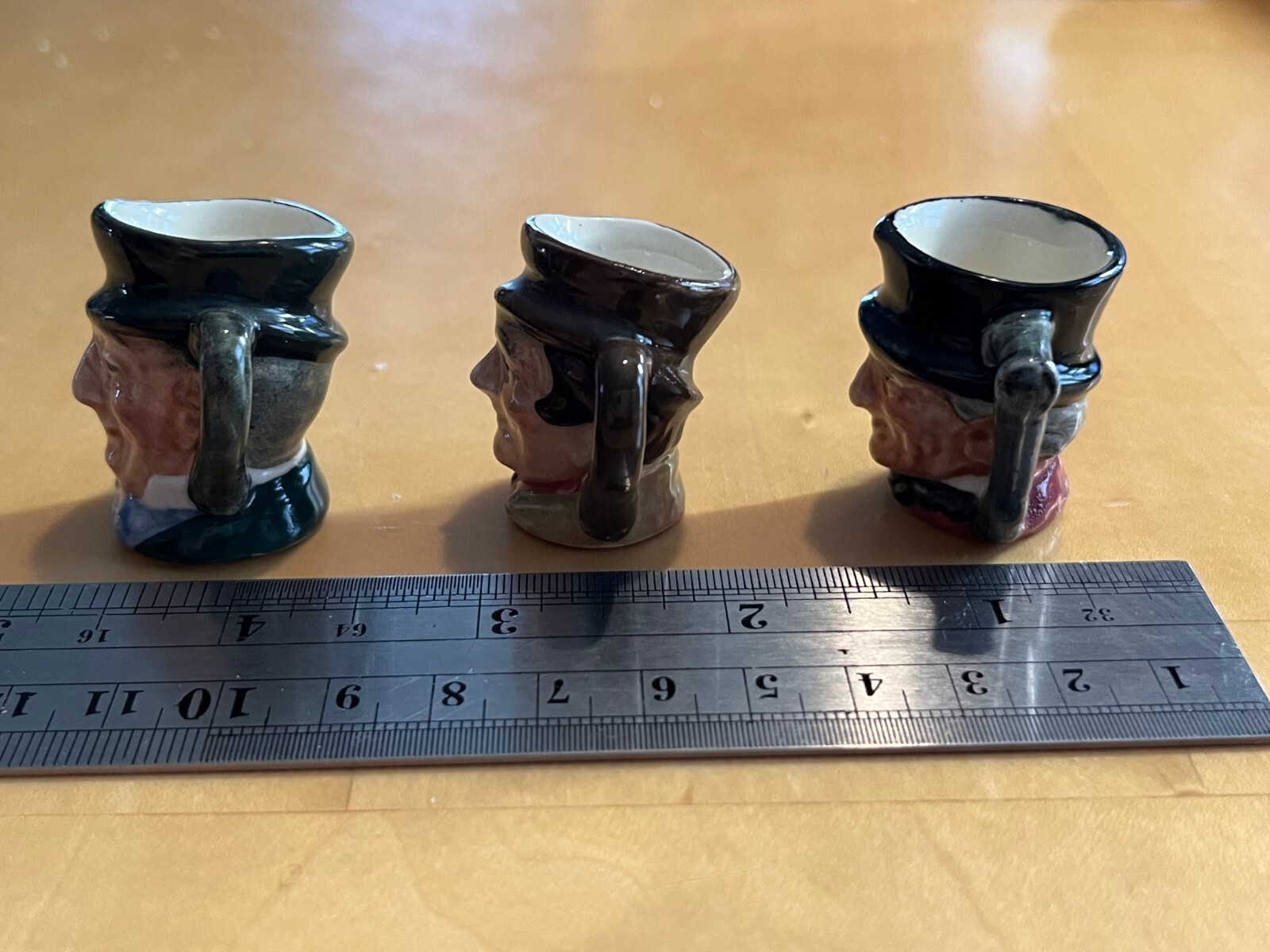 (3) Royal Doulton Tiny Toby Jugs / Mugs- Sam Weller, Micawber, John Peel 1-1/4″