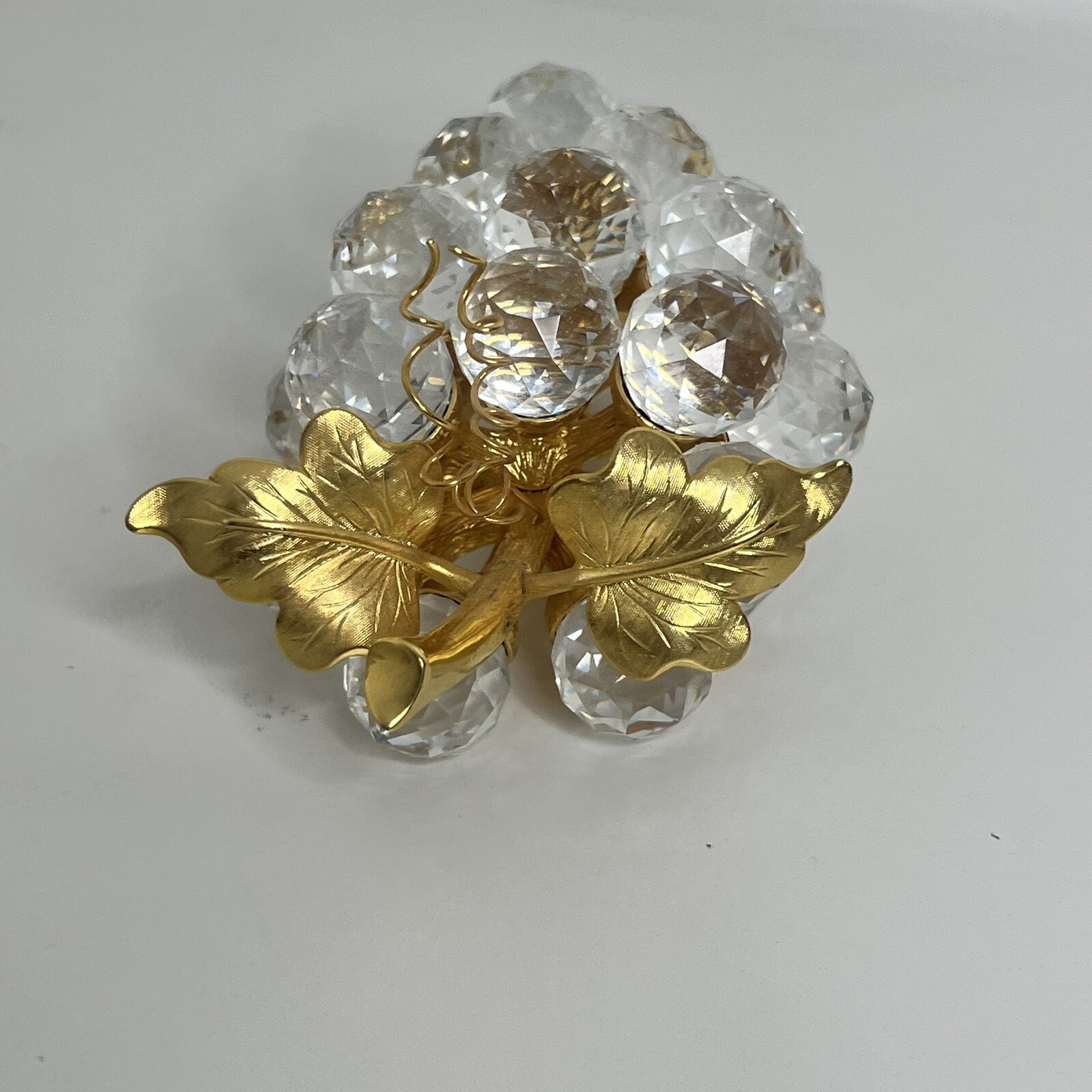 Swarovski Crystal Grape Cluster Large with 29 Orbs Gold Leaves & Stem