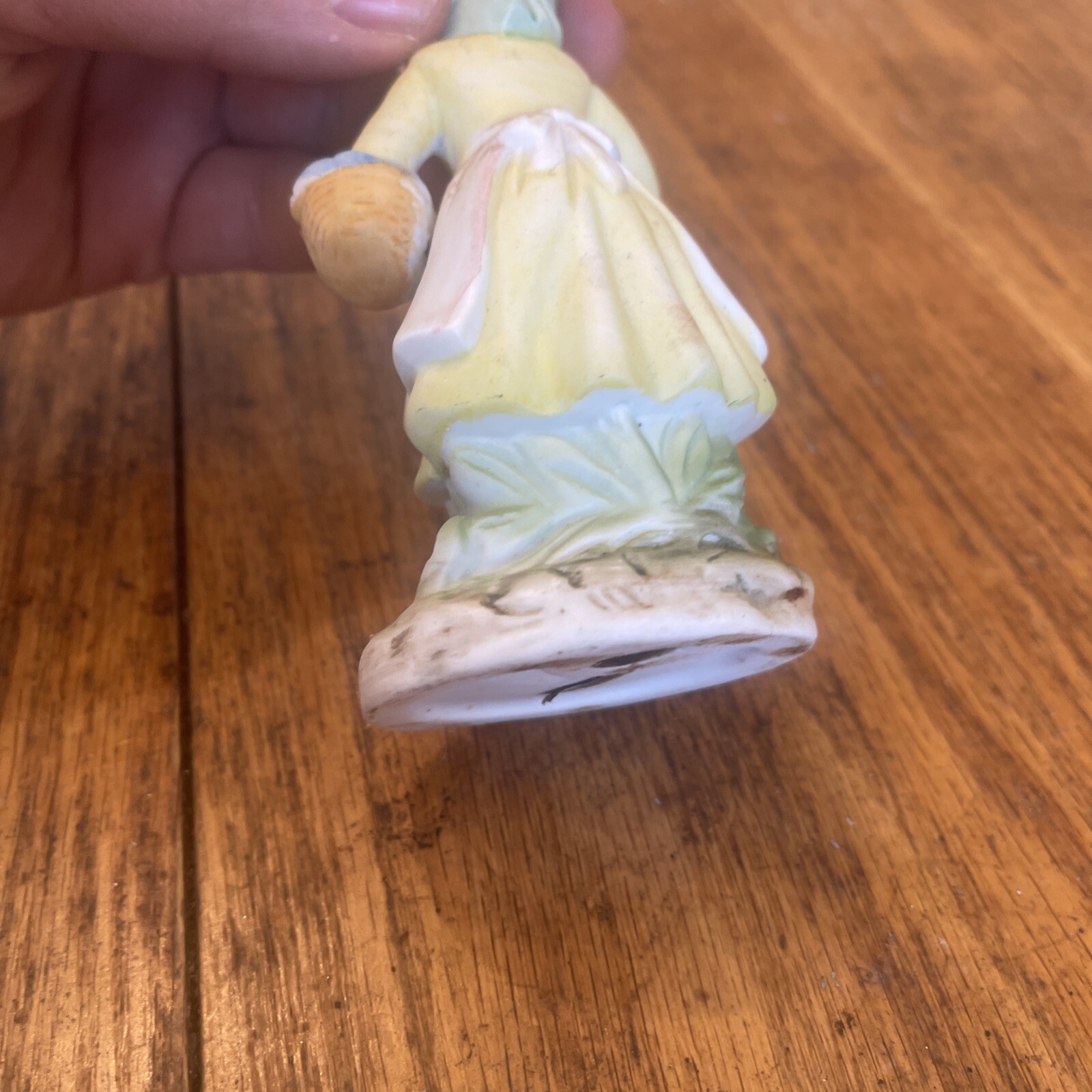 Porcelain Figurine Woman Holding Basket With Bird In Hand Flowers On Base
