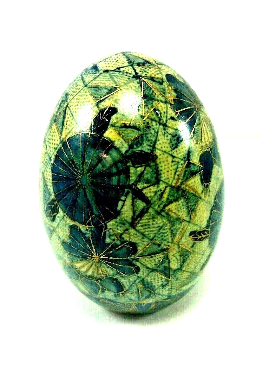 Ceramic Egg Ocean Turtle Blue White Green 5 In No Base Oriental Decorative