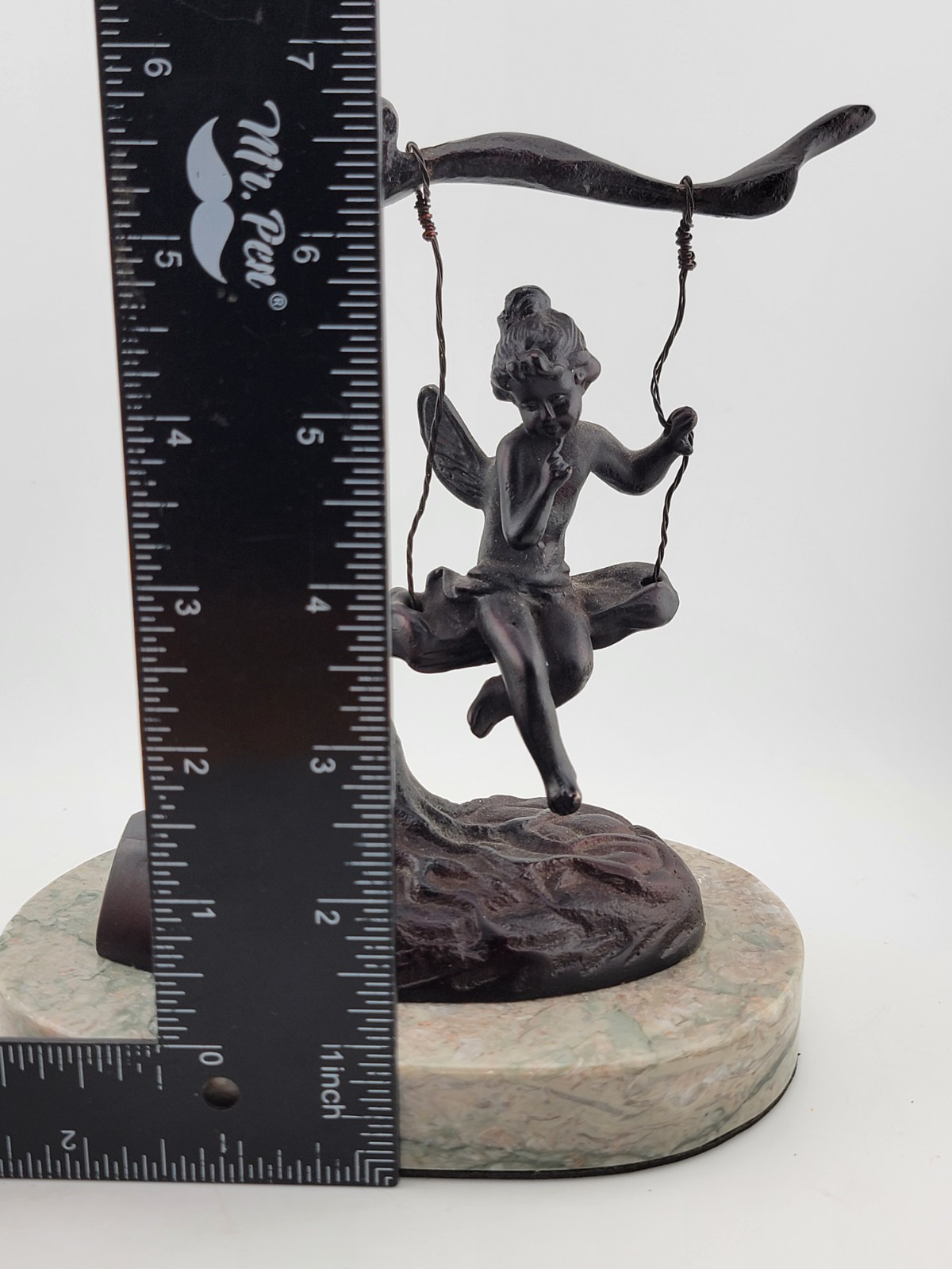 Antique Bronze Statue After Moreau Angel Swinging from Tree On A Marble Base.