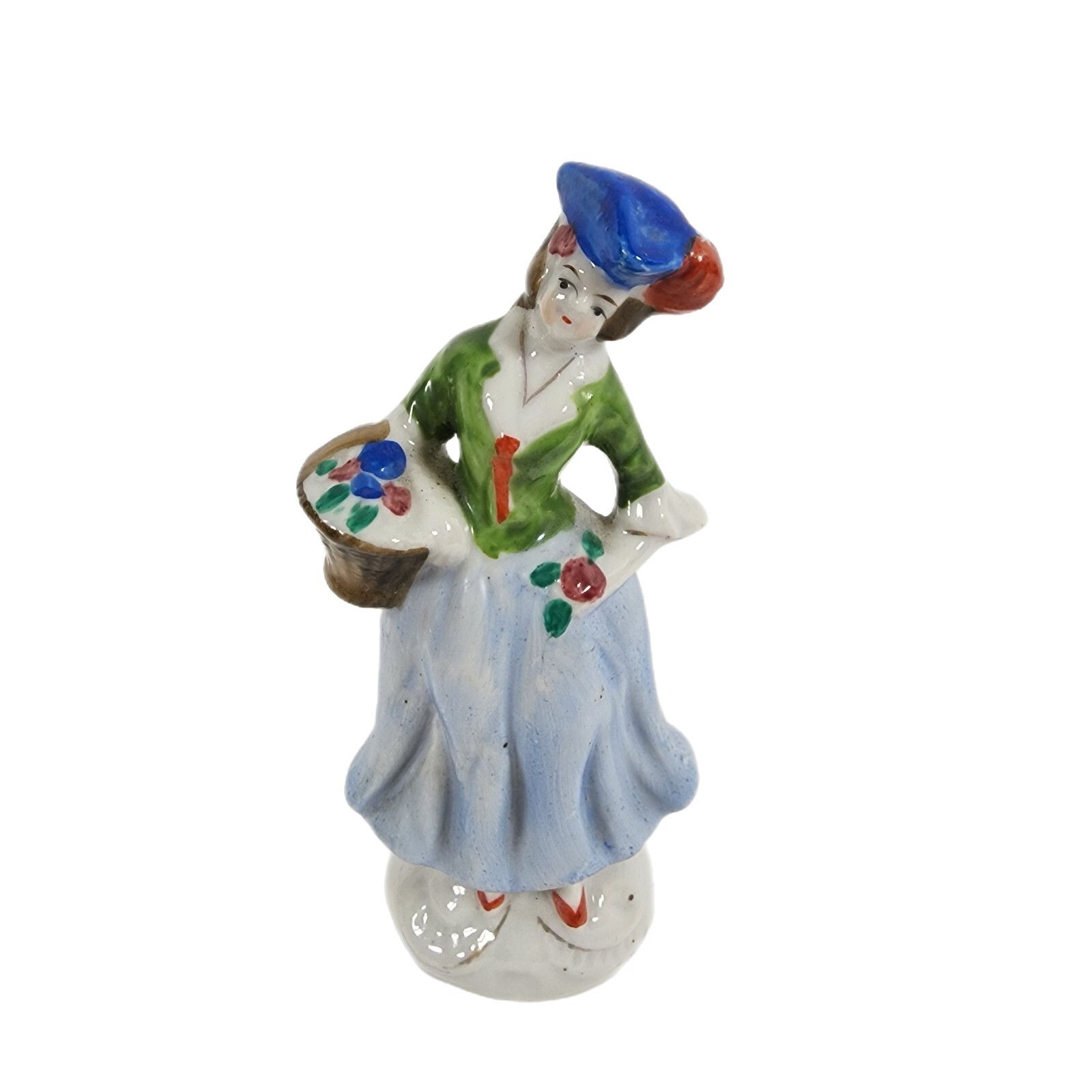 Vtg Lady with Flower Basket Hand Painted Porcelain Occupied Japan 4.50″ Tall