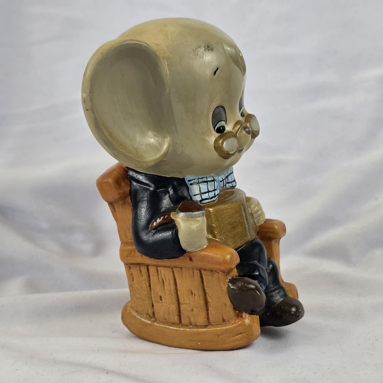 Vintage Ceramic Mouse Figurine Reading Holy Bible In Chair 8in