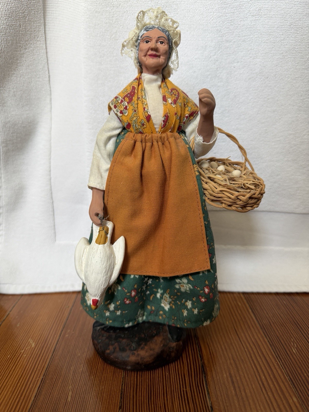 Santon de Provence Florence Folk Art Woman Clay 10.5 Tall Chicken Eggs Vintage