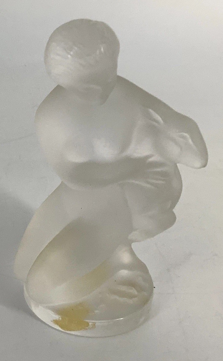 Lalique France Frosted Crystal Nude Woman with Deer Fawn 4.5″ Figurine