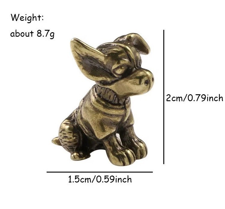 Brass Copper Chihuahua Dog Animal Figurine Mini Statue Table Home Decoration Toy
