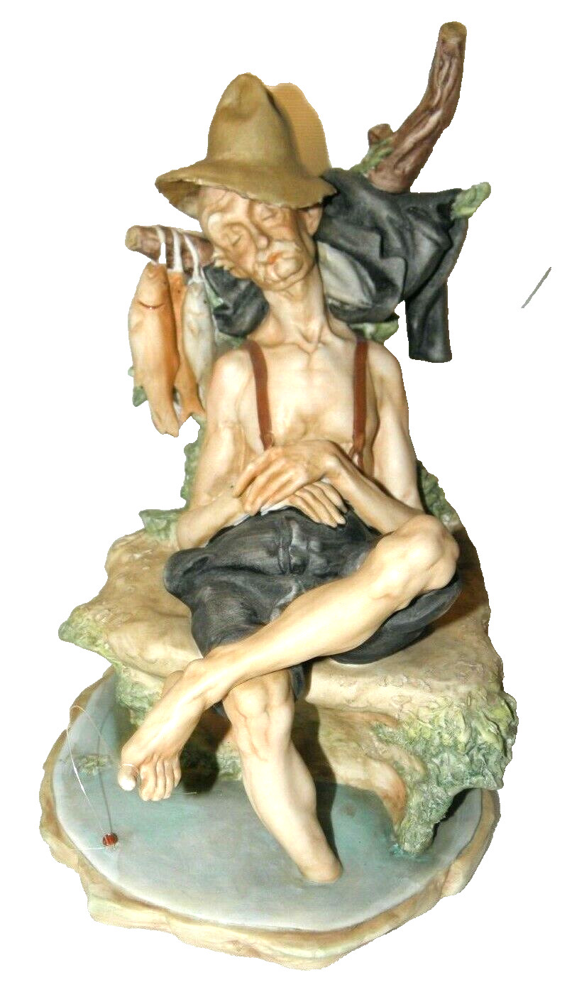 CAPODIMONTE AN OLD SLEEPY FISHERMAN~ SIGNED PUCCI~9 1/2″ X 7 1/2″~MAGNIFICENT~