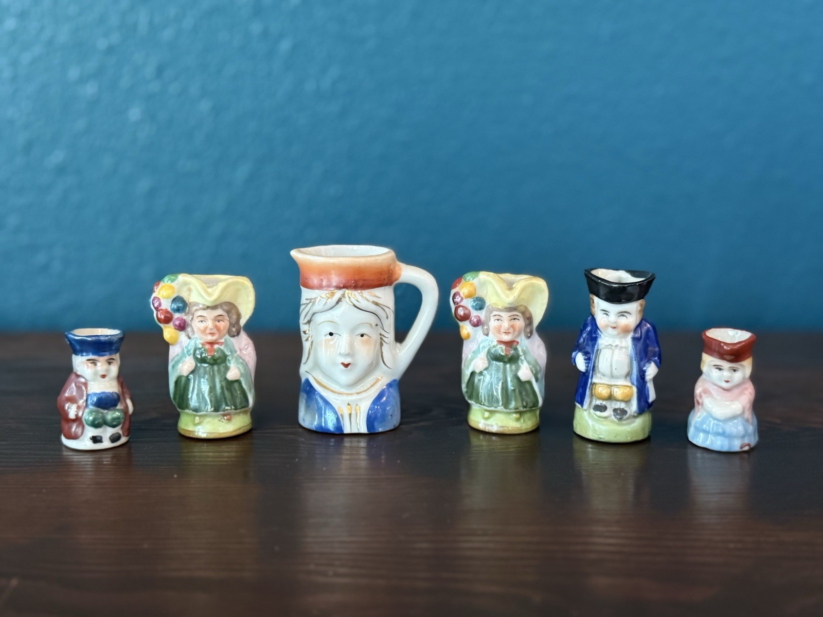 Vintage Lot Of 6 Miniature Toby Jugs Mugs Various Sizes Made In Japan