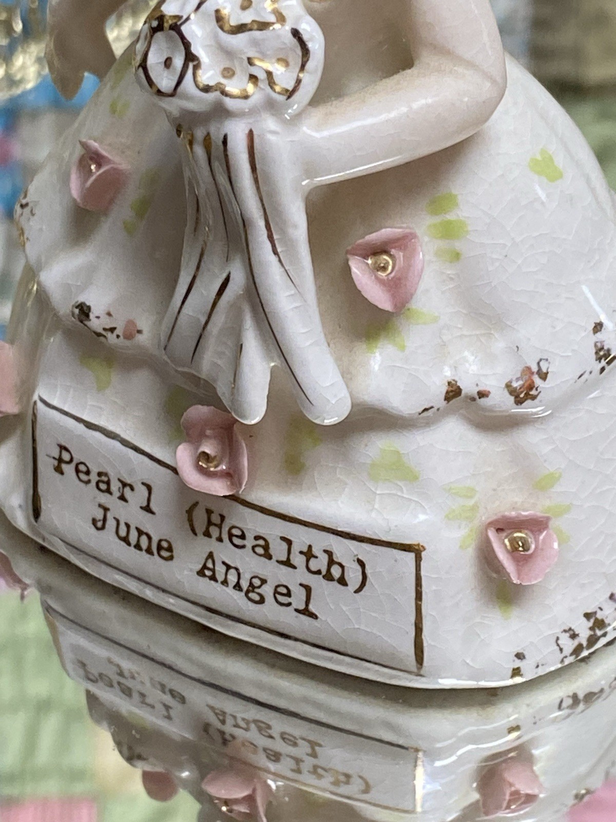 Vintage SR Japan June Birthday Girl Angel Pearl Health Figurine