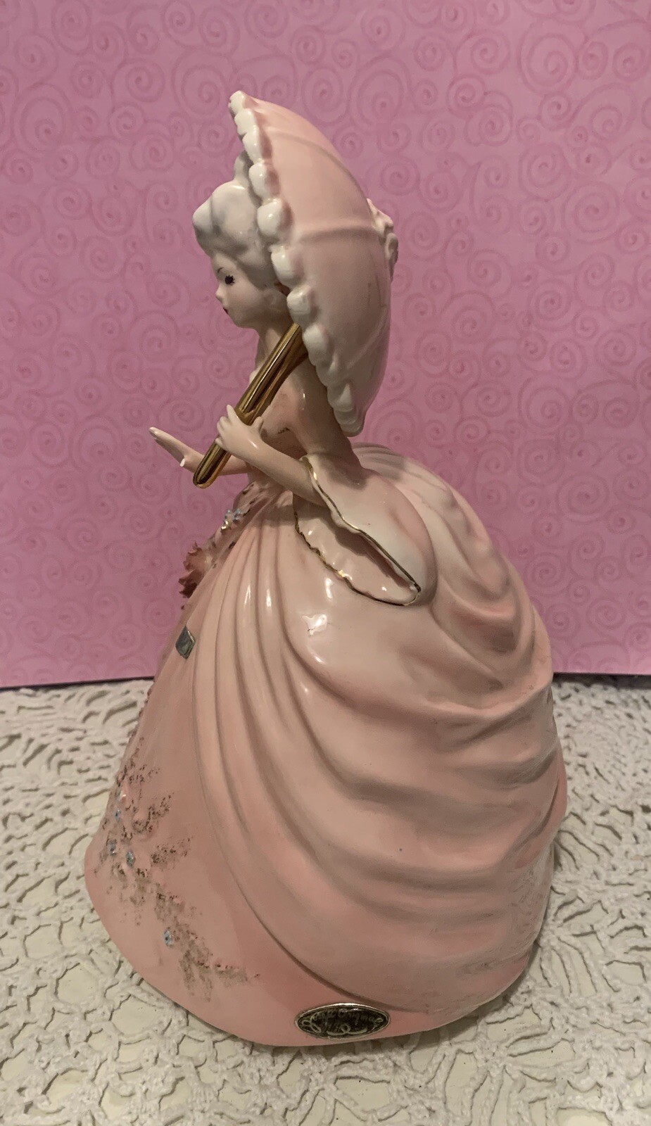 Vintage 9” Josef originals lady figurine pink dress umbrella southern Belle READ
